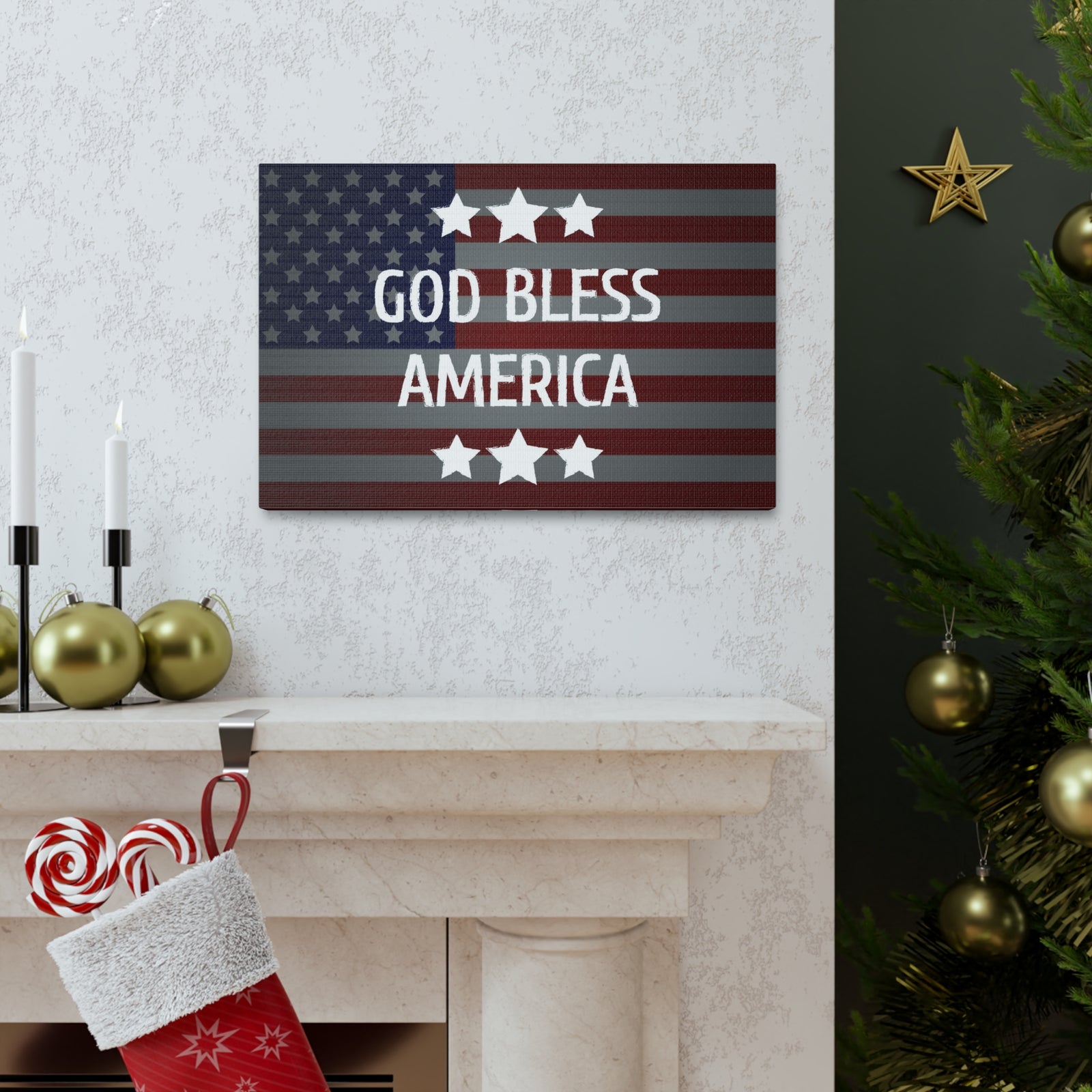 God Bless America Flag Day Concept Canvas Wall Art for Home Decor Ready-to-Hang-Express Your Love Gifts