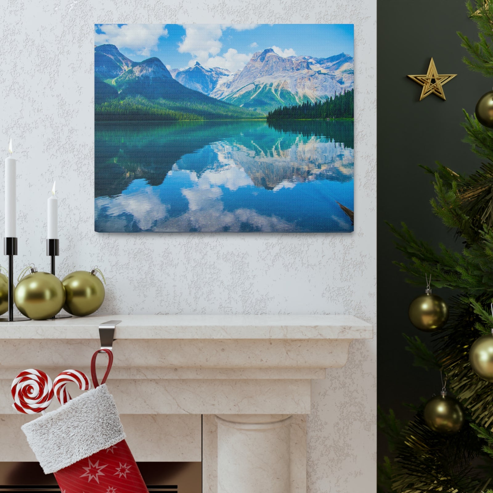 Mountain Lake Winter Nature Wilderness Photography Canvas Wall Art for Home Decor Ready-to-Hang-Express Your Love Gifts