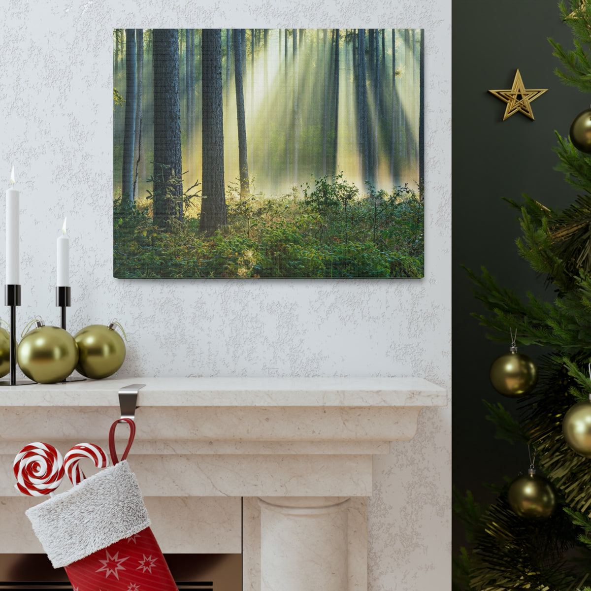 Sunrise Green Forest Nature Wilderness Photography Canvas Wall Art for Home Decor Ready-to-Hang-Express Your Love Gifts