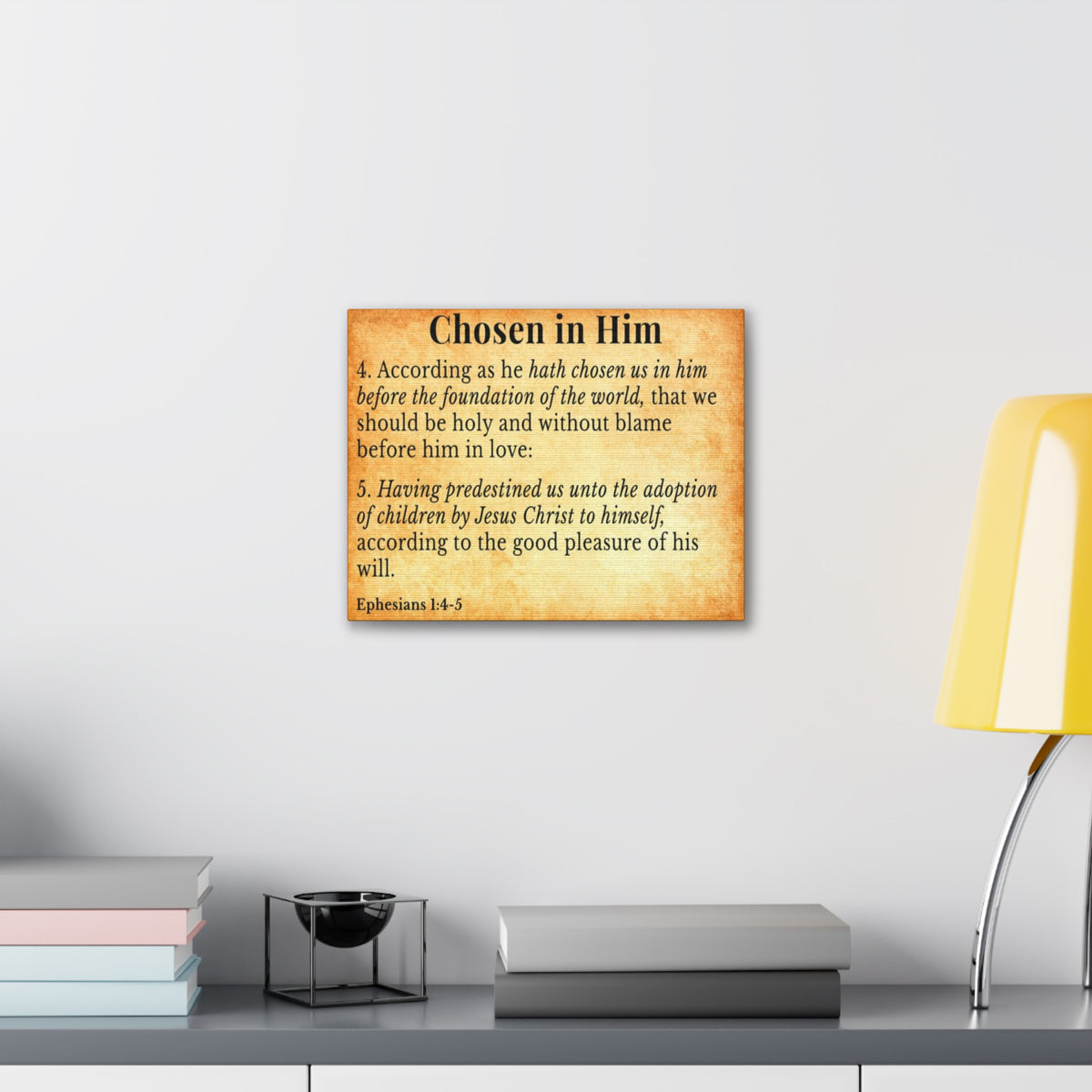 Scripture Walls Ephesians 1:4-5 Chosen in Christ Gold Bible Verse Canvas Christian Wall Art Ready to Hang Unframed-Express Your Love Gifts