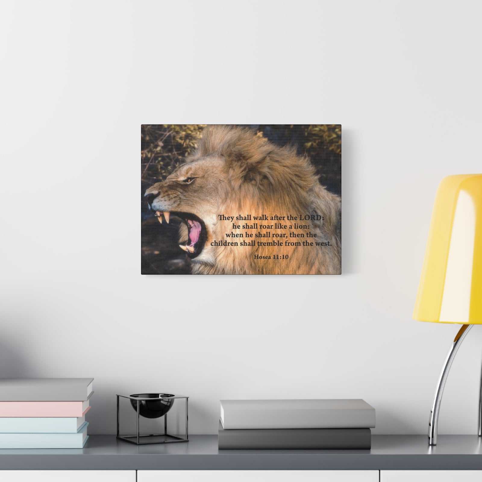 Scripture Canvas Roaring Lion of Judah Hosea 11:10 Christian Wall Art Bible Verse Print Ready to Hang-Express Your Love Gifts