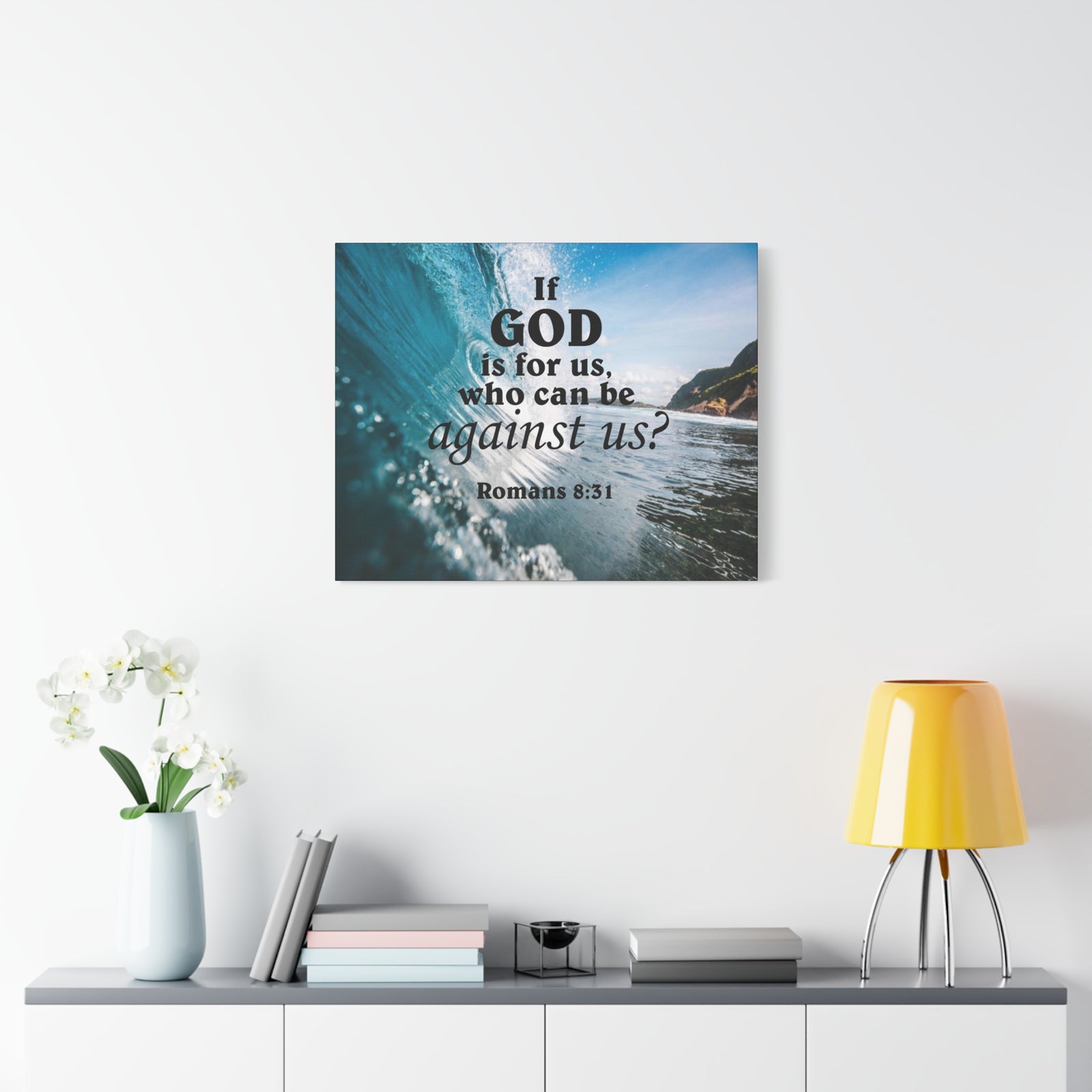 Scripture Canvas Fearless Romans 8:31Christian Wall Art Bible Verse Print Ready to Hang-Express Your Love Gifts