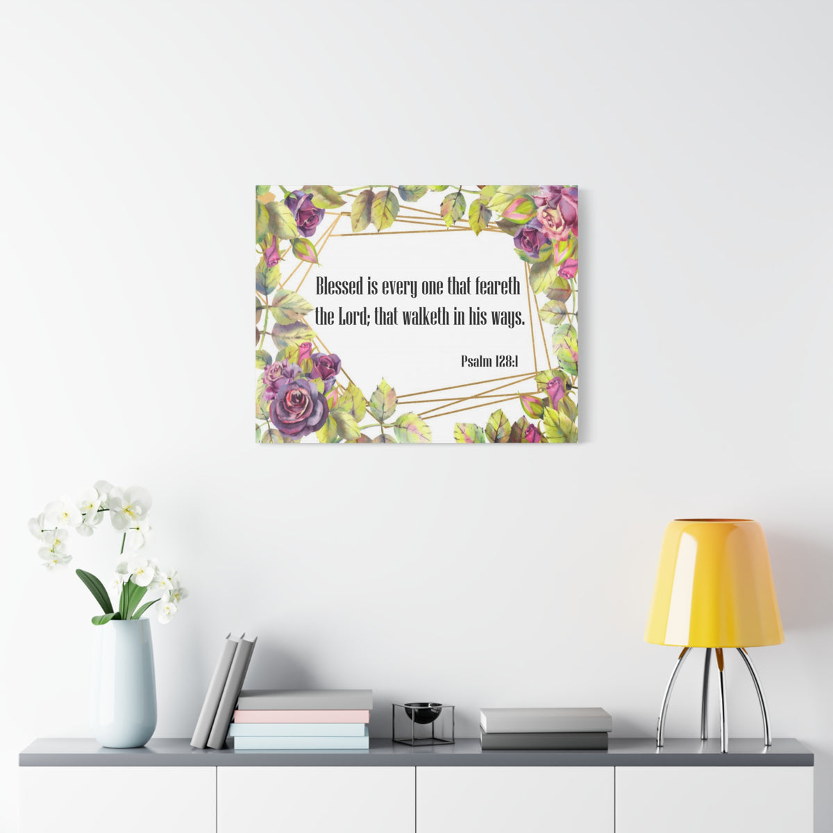 Bible Verse Canvas Blessed is Everyone Psalm 128:1 Christian Home Décor Wall Art Scripture Ready to Hang Faith Print-Express Your Love Gifts