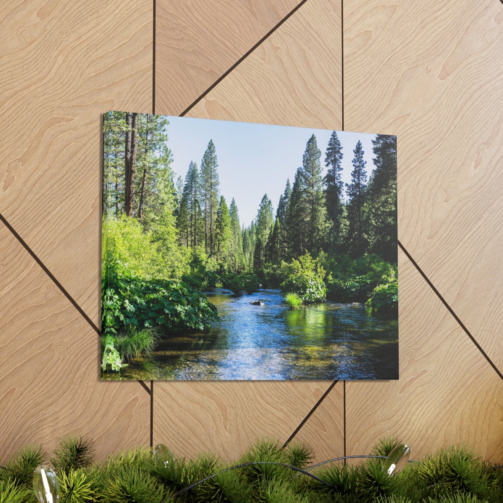 River Through The Green Forest Nature Wilderness Photography Canvas Wall Art for Home Decor Ready-to-Hang-Express Your Love Gifts
