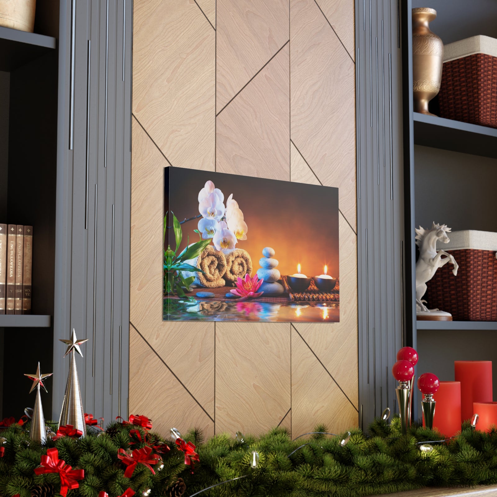 Towels on Bamboo Mat Forest Floral Nature Photography Canvas Wall Art for Home Decor Ready-to-Hang-Express Your Love Gifts