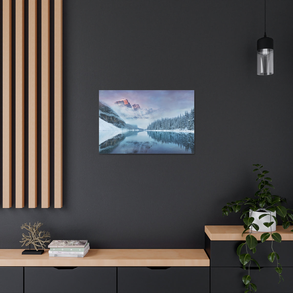 Mountain Winter Lake Pine Tree Nature Wilderness Photography Canvas Wall Art for Home Decor Ready-to-Hang-Express Your Love Gifts