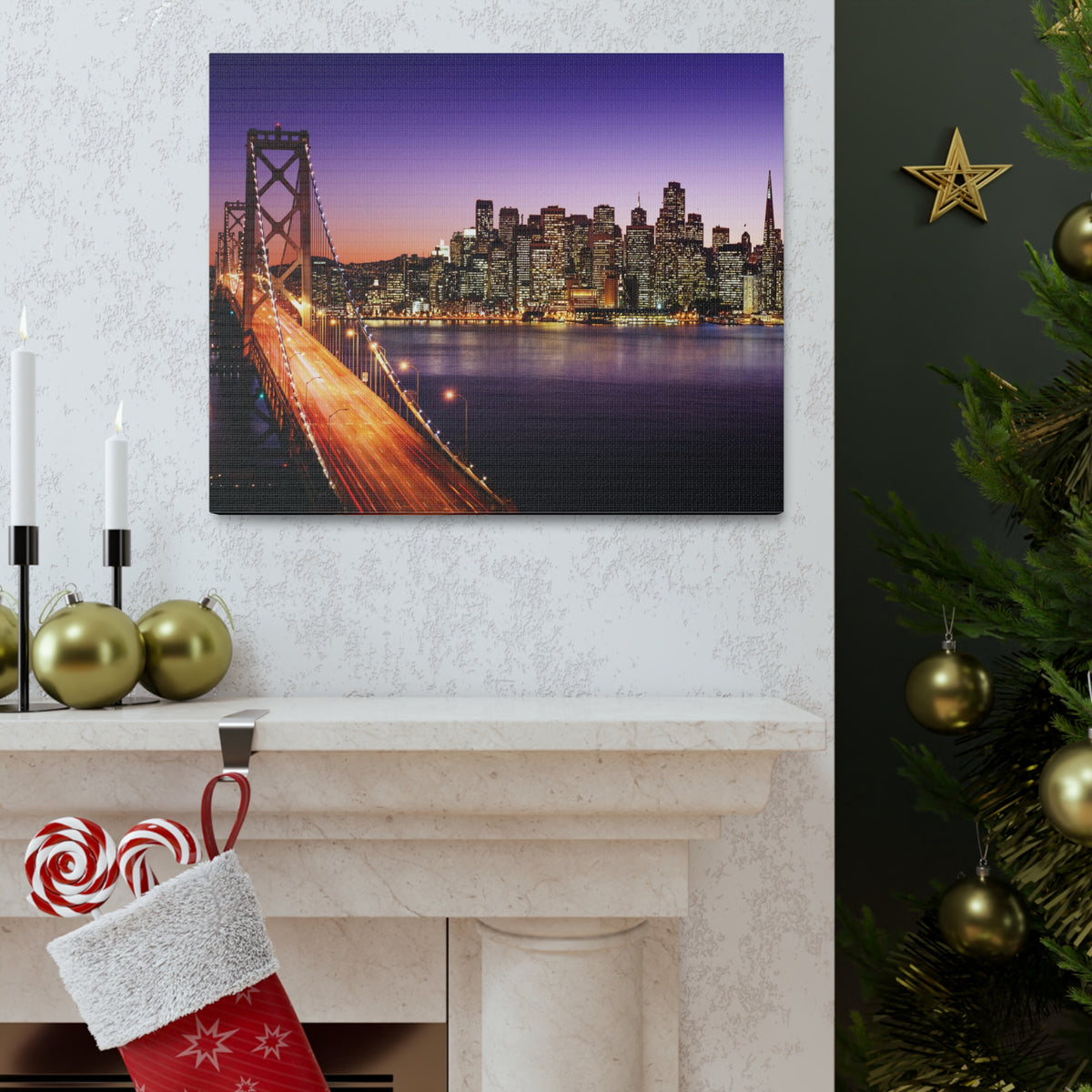 San Francisco Night Skyline Canvas Artwork High-Quality Breathtaking Stunning Cityscape for Home Decor Ready to Hang-Express Your Love Gifts