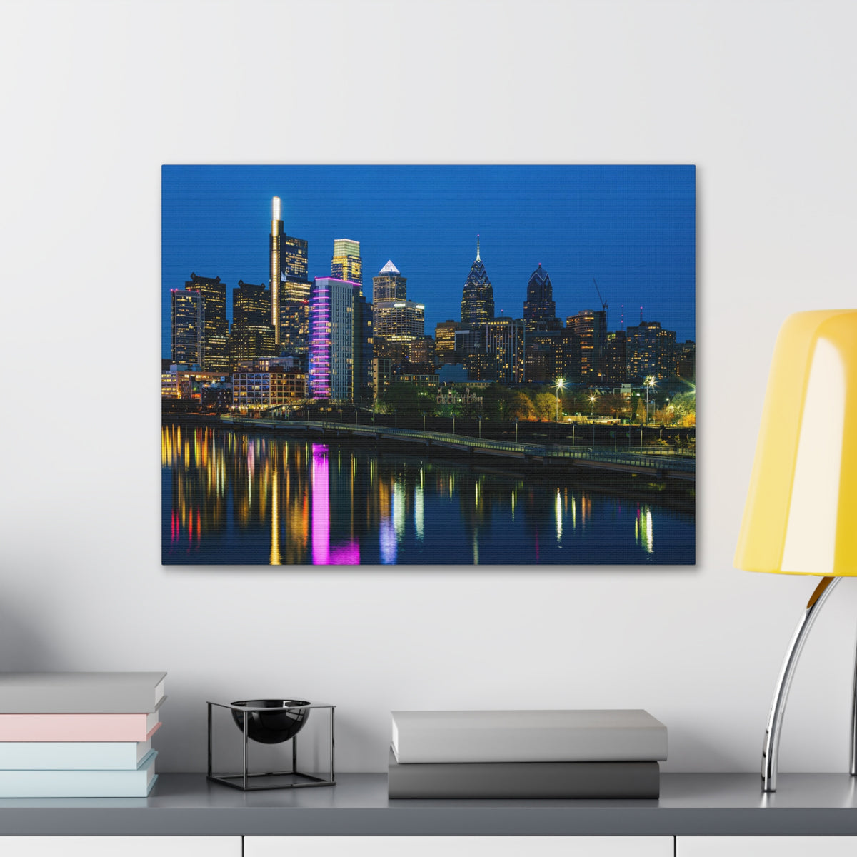 Philadelphia Night Skyline Canvas Artwork High-Quality Breathtaking Stunning Cityscape for Home Decor Ready to Hang-Express Your Love Gifts