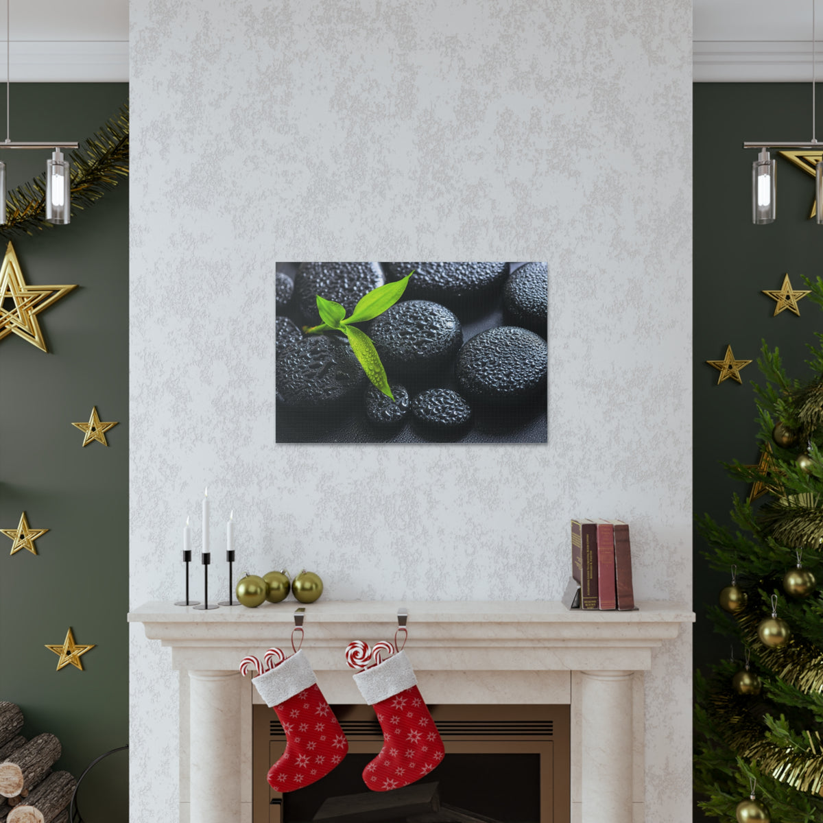 Green Branch Bamboo Forest Floral Nature Photography Canvas Wall Art for Home Decor Ready-to-Hang-Express Your Love Gifts
