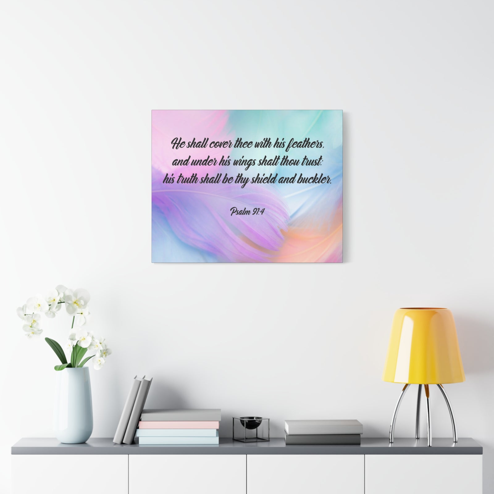 Scripture Canvas Under His Wings Psalm 91:4 Christian Wall Art Bible Verse Print Ready to Hang-Express Your Love Gifts