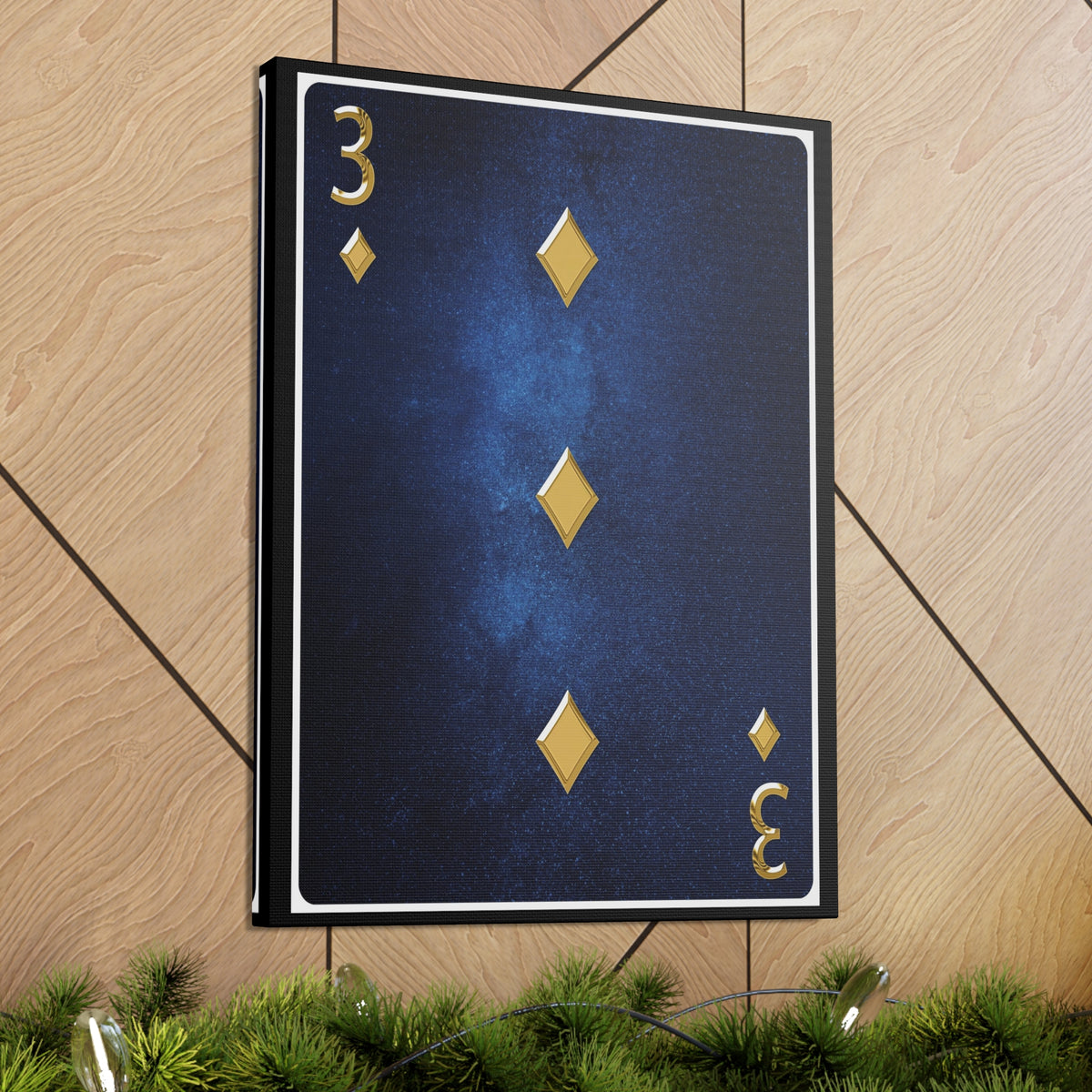 Three Of Diamonds Space Background Playing Card Canvas Wall Art for Home Decor Ready-to-Hang-Express Your Love Gifts