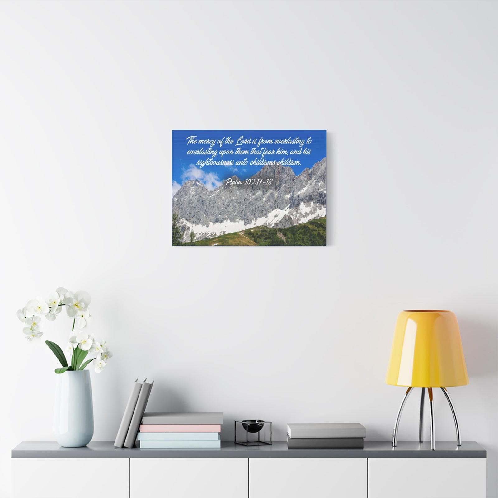 Scripture Canvas The Mercy of The Lord Psalm 103:17-18 Christian Wall Art Bible Verse Print Ready to Hang-Express Your Love Gifts