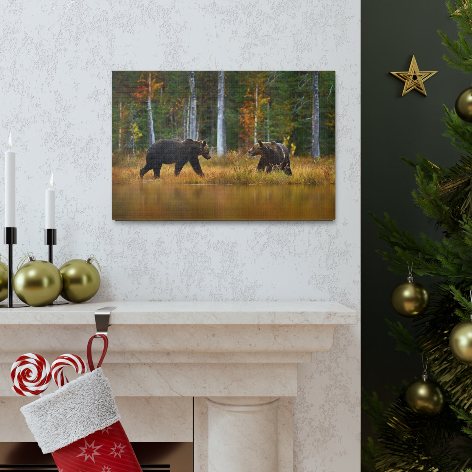 Spring Forest Bears Nature Wilderness Photography Canvas Wall Art for Home Decor Ready-to-Hang-Express Your Love Gifts