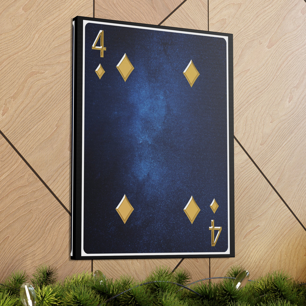 Four Of Diamonds Space Background Playing Card Canvas Wall Art for Home Decor Ready-to-Hang-Express Your Love Gifts