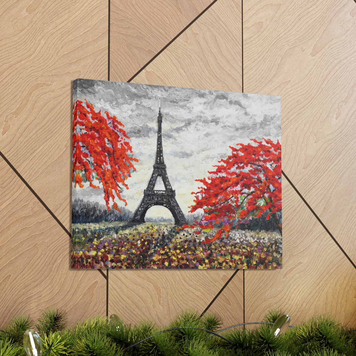 Eiffel Tower Red Tree Paris France Canvas Artwork High-Quality Breathtaking French City for Home Decor Ready to Hang-Express Your Love Gifts