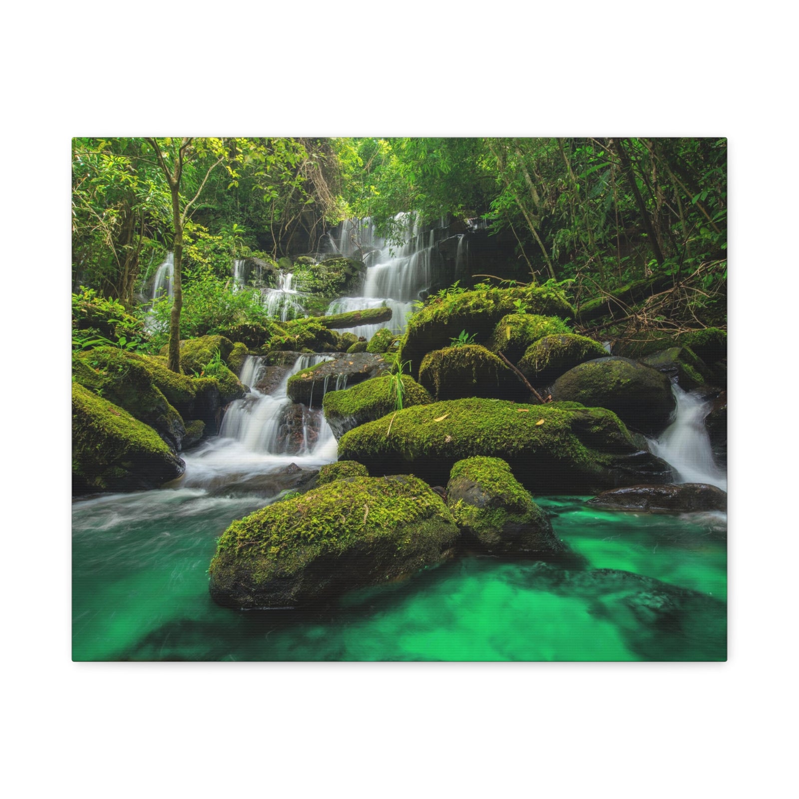 Jungle Waterfall In Thailand Modern Multicolor Scenic Nature Photography Canvas Home Office Decor Ready to Hang-Express Your Love Gifts
