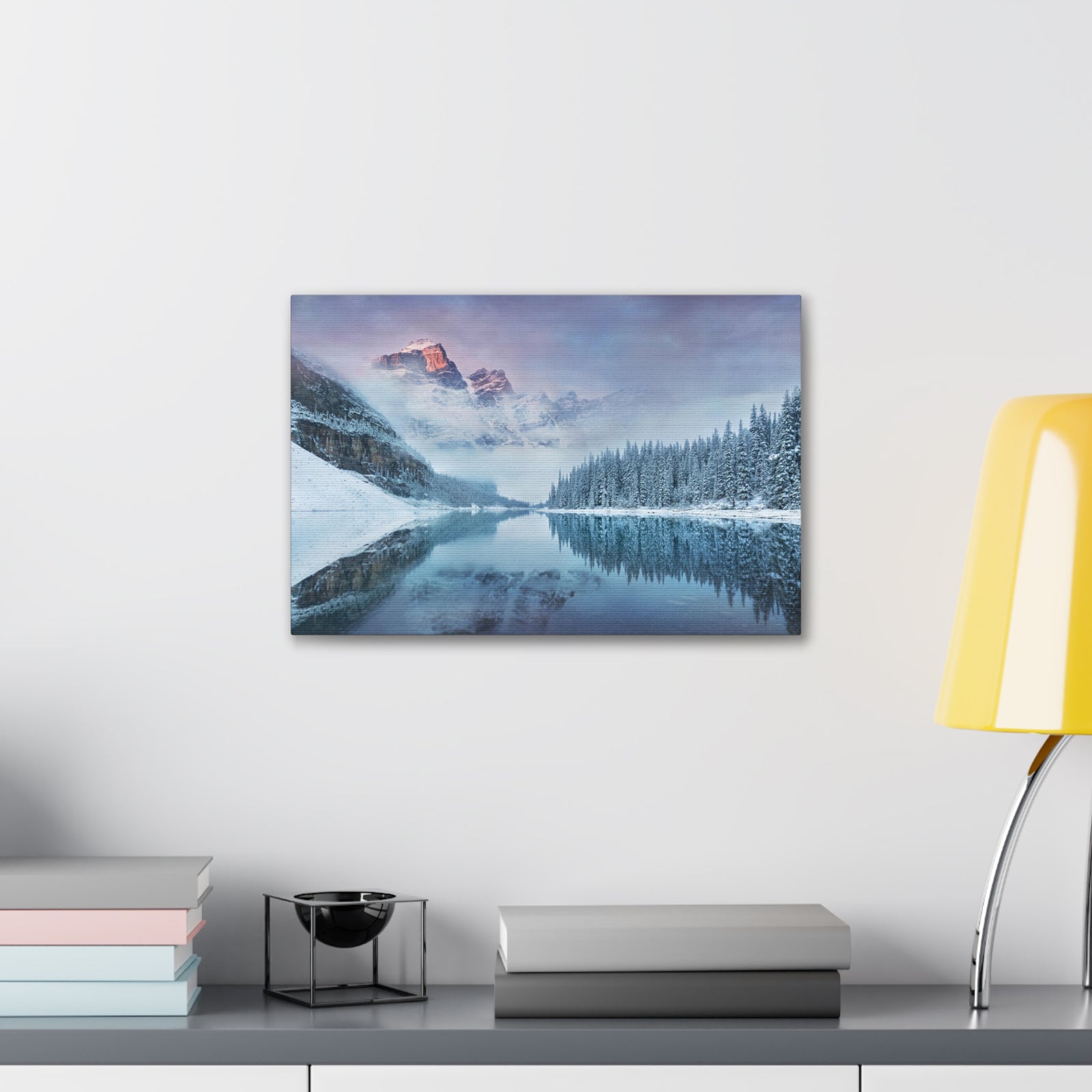 Mountain Winter Lake Pine Tree Nature Wilderness Photography Canvas Wall Art for Home Decor Ready-to-Hang-Express Your Love Gifts