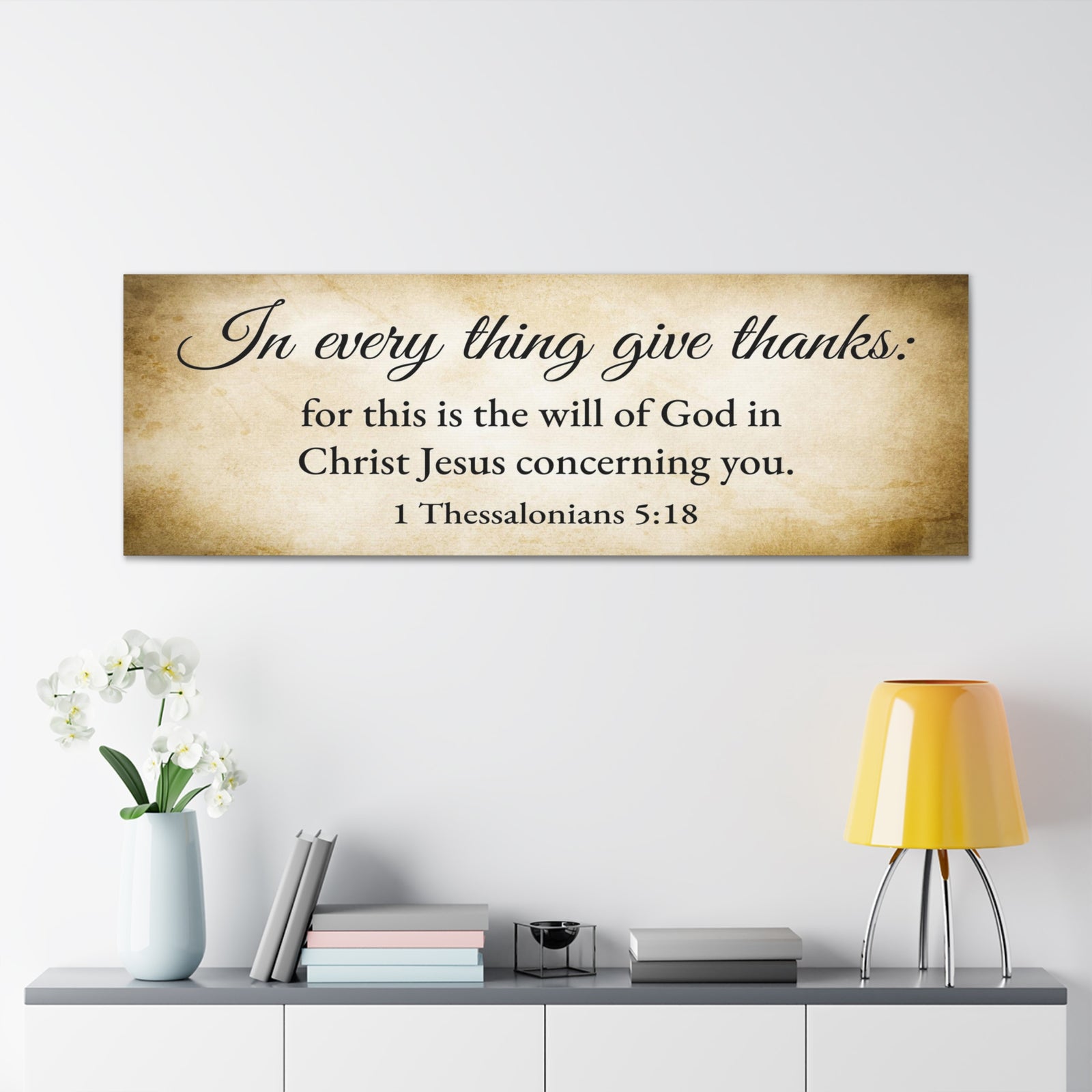 Scripture Walls Give Thanks in All 1 Thessalonians 5:18 Gold Bible Verse Canvas Christian Wall Art Ready to Hang Unframed-Express Your Love Gifts