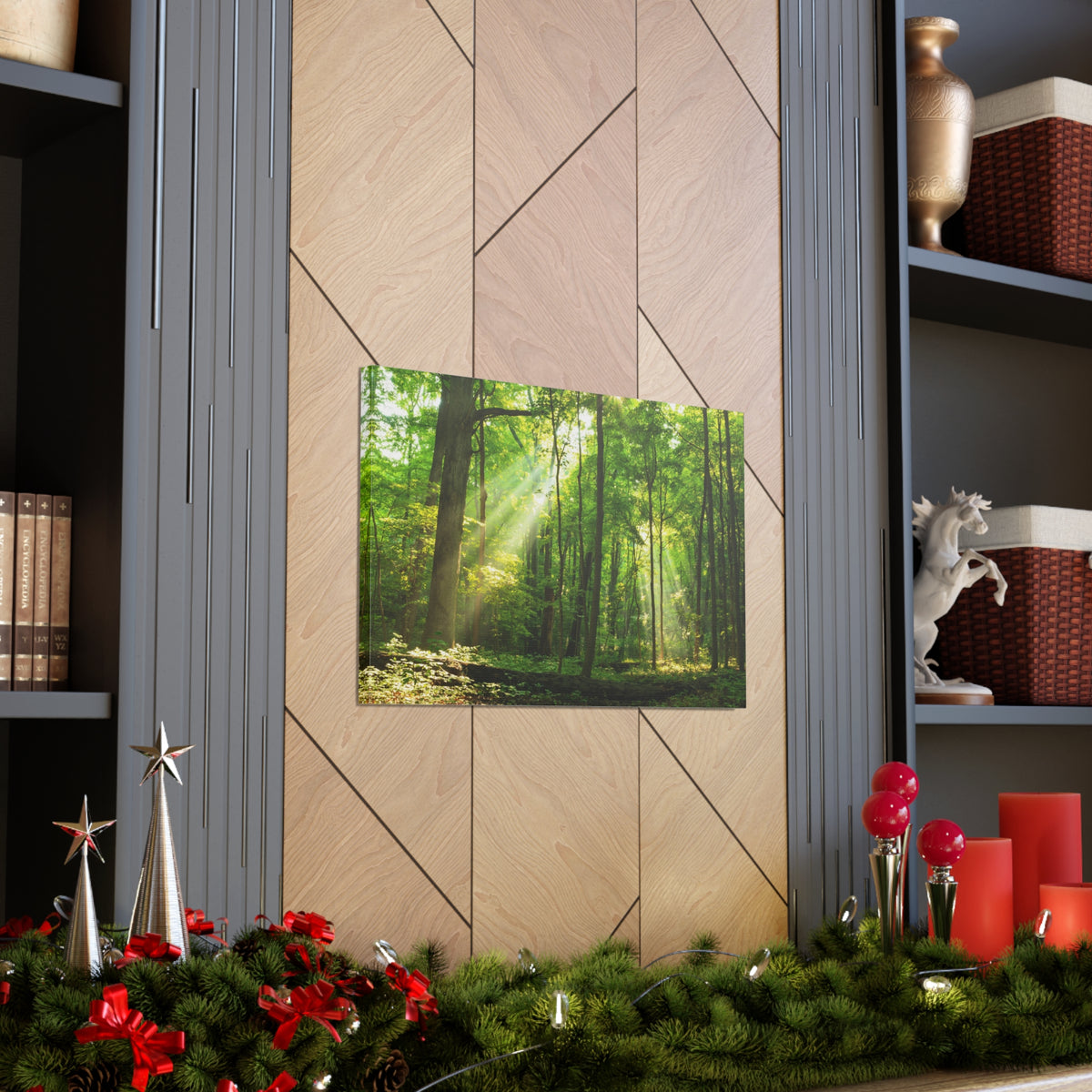 Green Forest Summer Sunlight Nature Wilderness Photography Canvas Wall Art for Home Decor Ready-to-Hang-Express Your Love Gifts