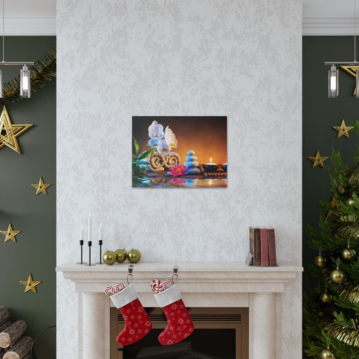 Towels on Bamboo Mat Forest Floral Nature Photography Canvas Wall Art for Home Decor Ready-to-Hang-Express Your Love Gifts