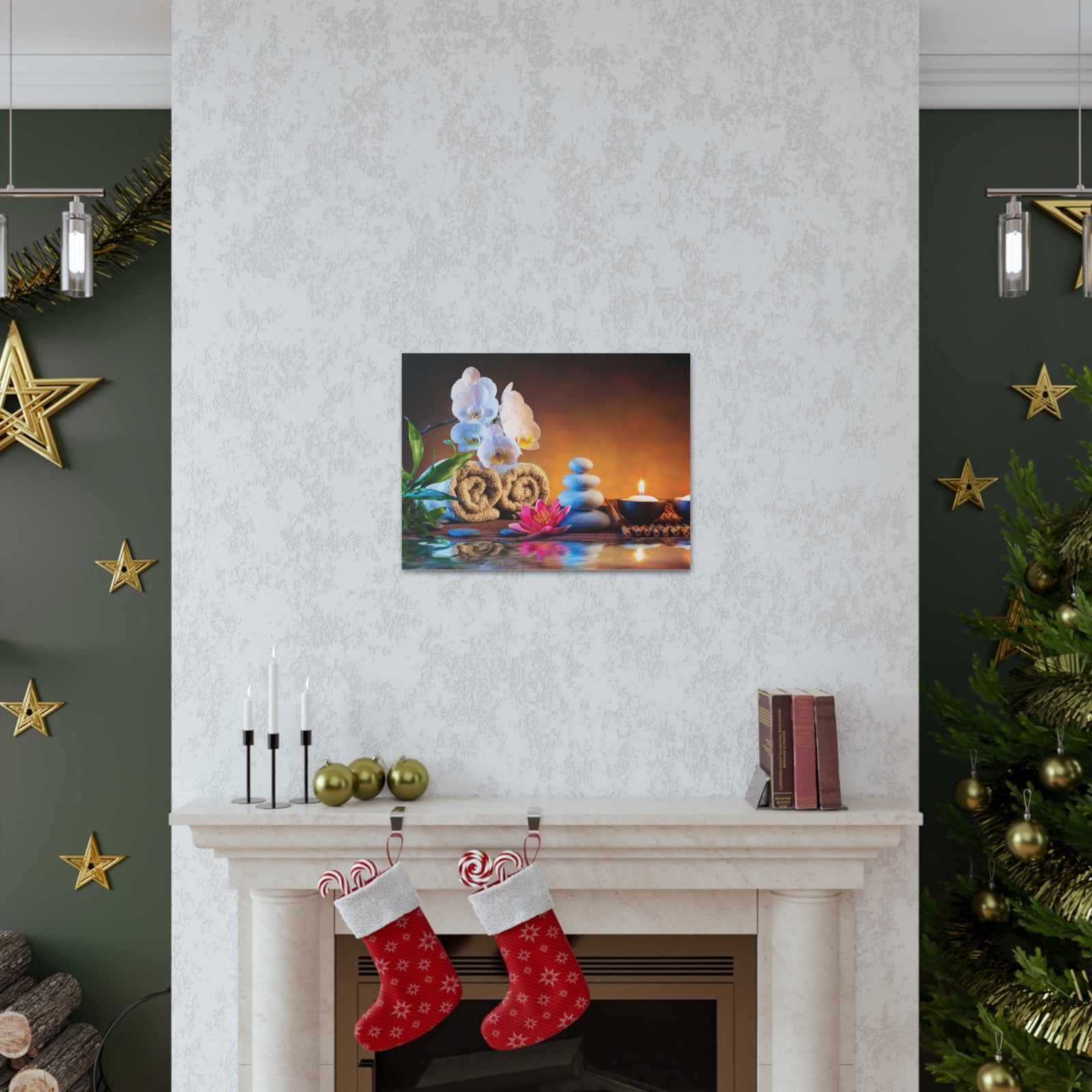 Towels on Bamboo Mat Forest Floral Nature Photography Canvas Wall Art for Home Decor Ready-to-Hang-Express Your Love Gifts