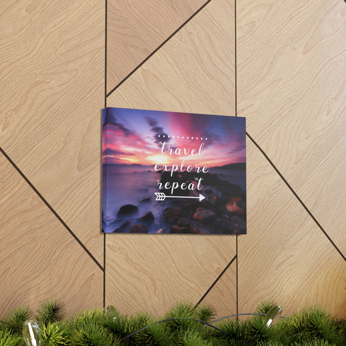 Inspirational Quote Canvas Travel Explore Repeat Motivational Print Ready to Hang Artwork-Express Your Love Gifts