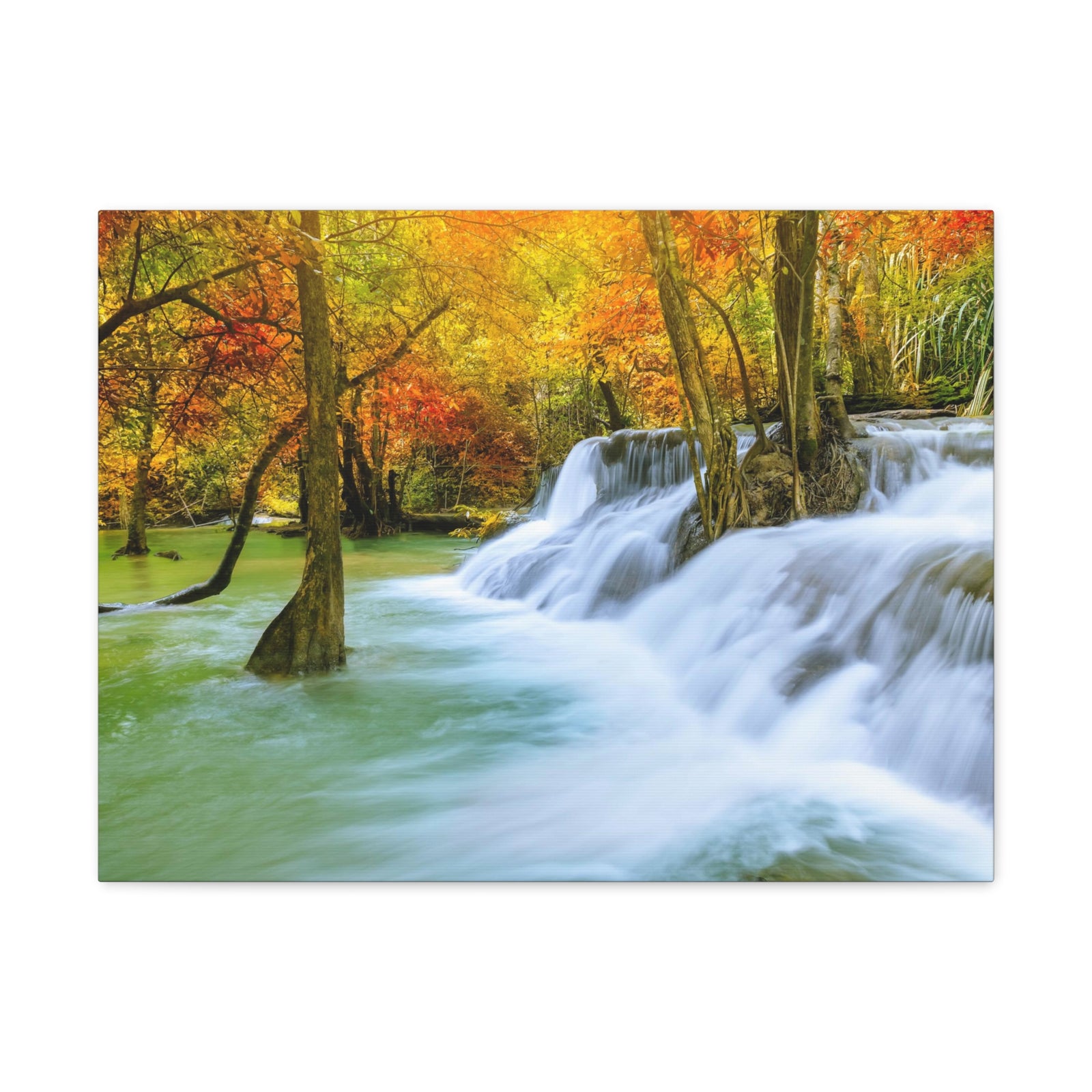 Colorful Majestic Waterfall Forest Floral Nature Photography Canvas Wall Art for Home Decor Ready-to-Hang-Express Your Love Gifts