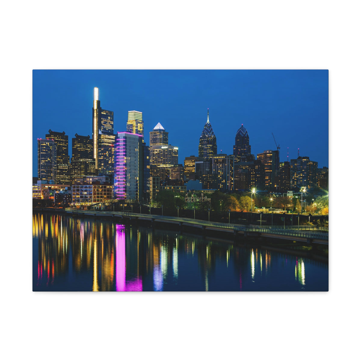 Philadelphia Night Skyline Canvas Artwork High-Quality Breathtaking Stunning Cityscape for Home Decor Ready to Hang-Express Your Love Gifts