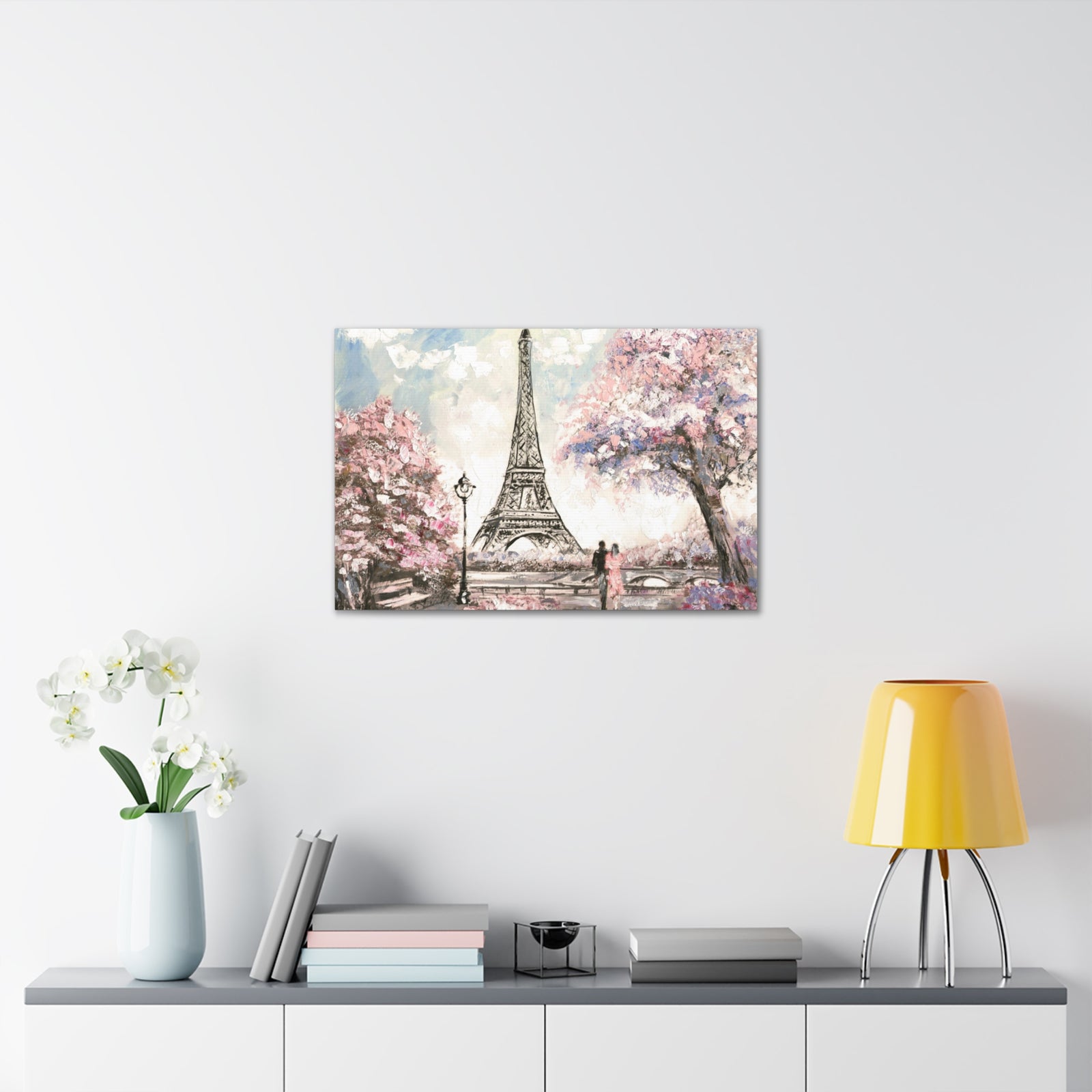 Pink Couple Eiffel Tower France Canvas Artwork High-Quality Breathtaking French City for Home Decor Ready to Hang-Express Your Love Gifts