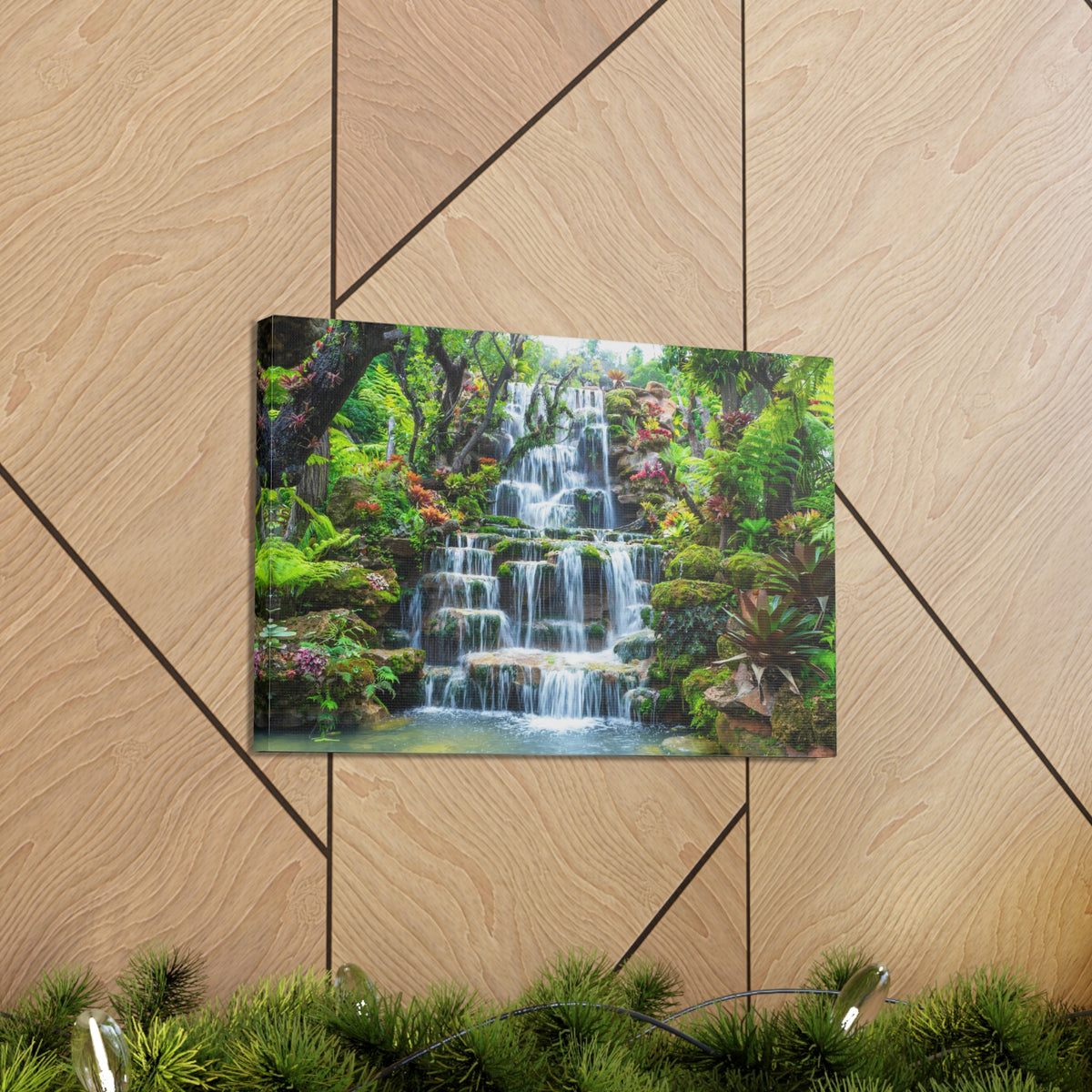 Waterfall w Maple Trees Kyoto Garden Canvas Wall Art for Home Decor Ready-to-Hang-Express Your Love Gifts