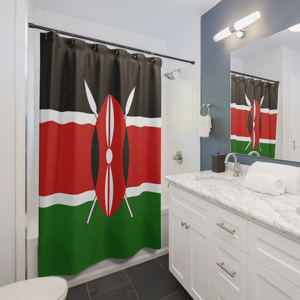Kenya Flag Shower Curtain 71" x 74"-Express Your Love Gifts