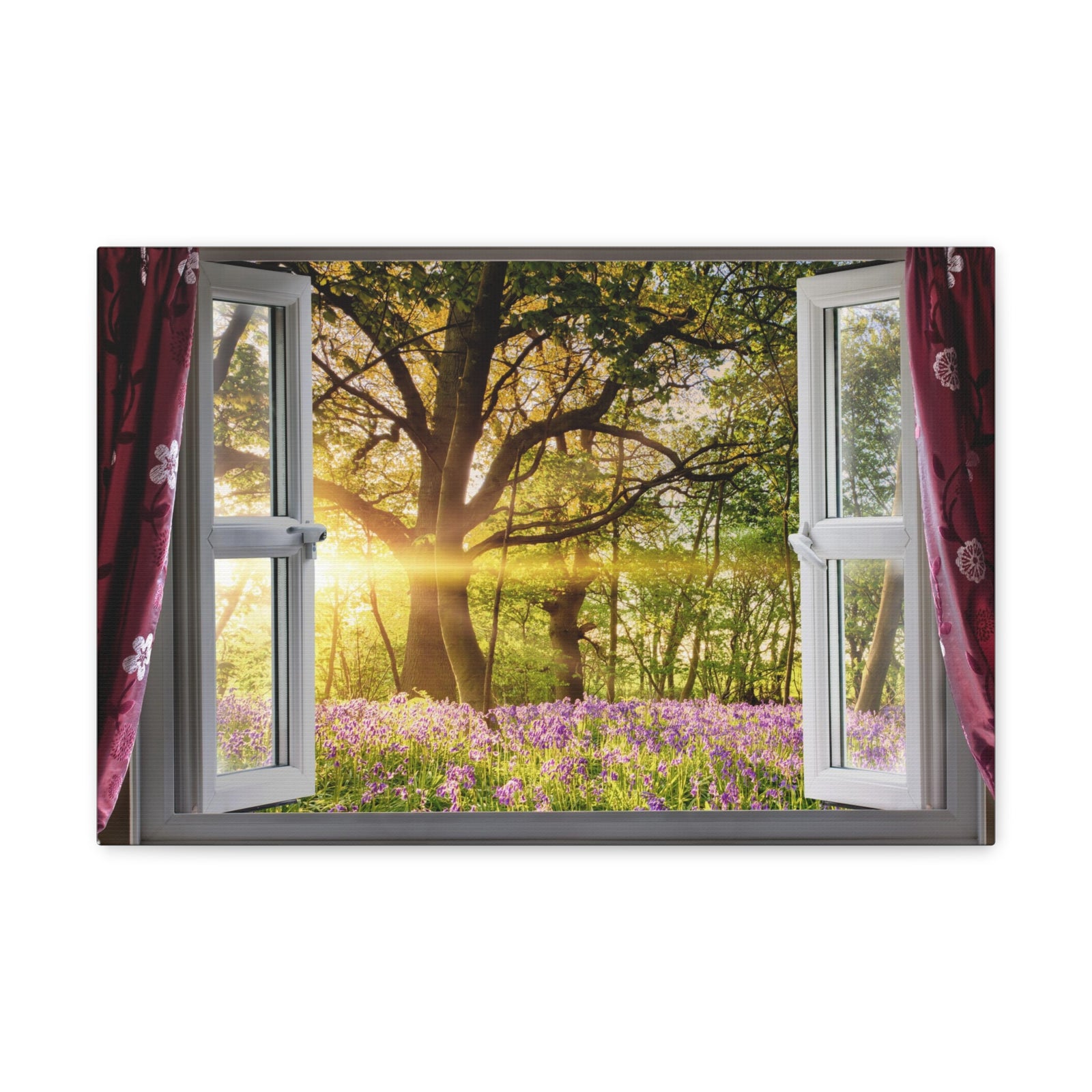 Canvas Print Wall Art Window Flower And Tree View Nature Photography Realism Scenic Landscape Colorful Multicolor for Home Decor Ready to Hang-Express Your Love Gifts