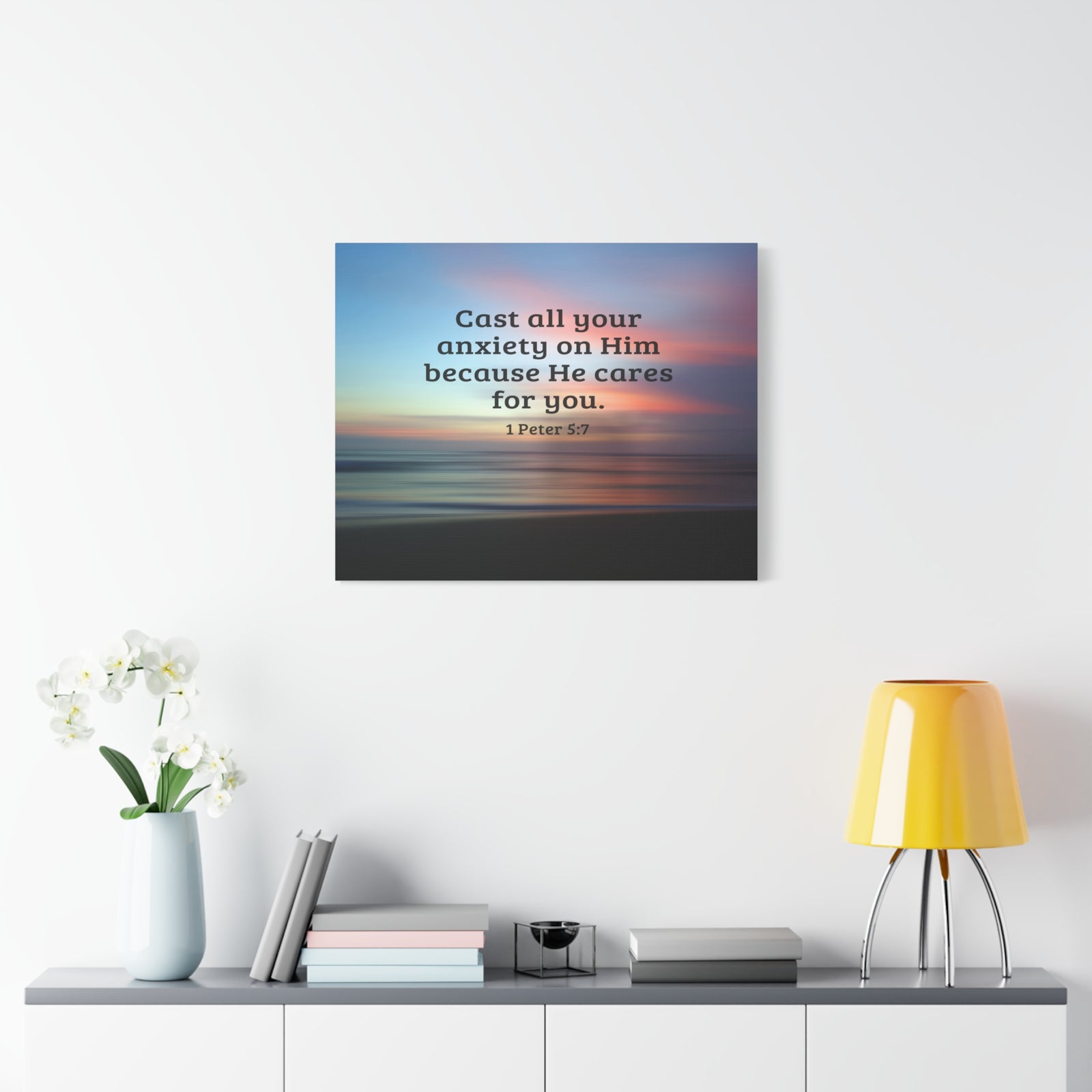 Scripture Walls He Cares For You 1 Peter 5:7 Bible Verse Canvas Christian Wall Art Ready to Hang-Express Your Love Gifts