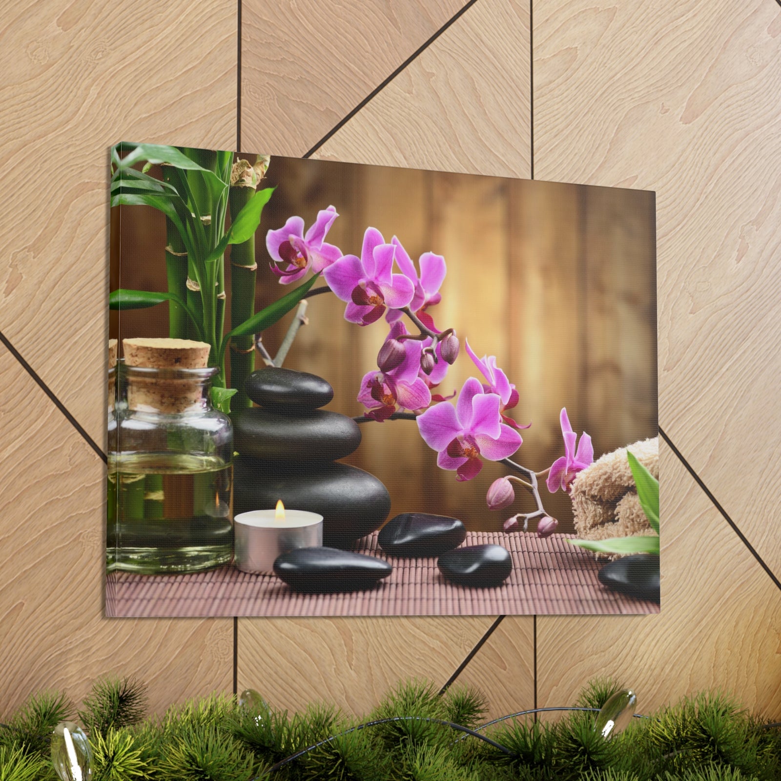 Bamboo Stones Orchid Forest Floral Nature Photography Canvas Wall Art for Home Decor Ready-to-Hang-Express Your Love Gifts