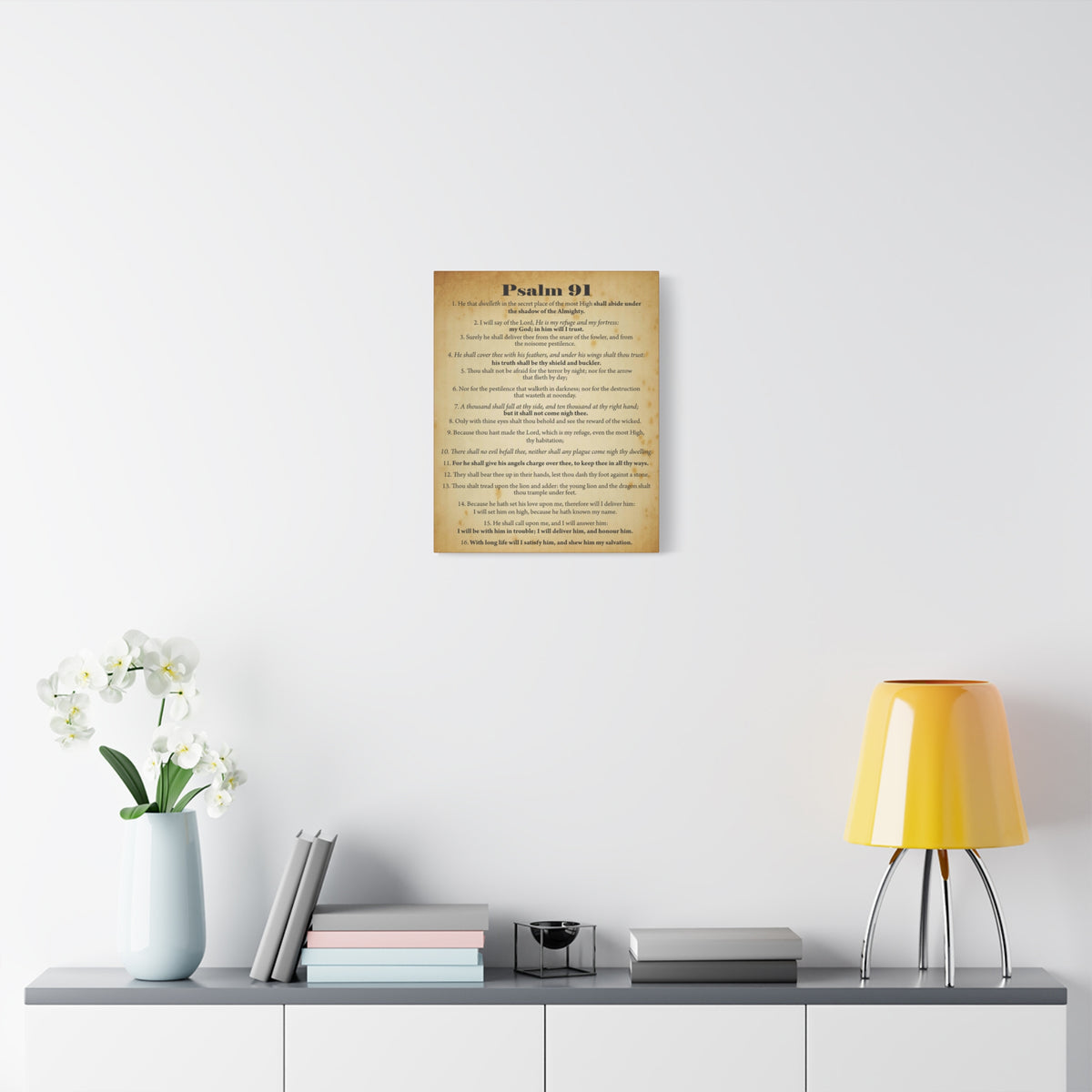 Scripture Canvas Safe In God's Hands Psalm 91 Christian Wall Art Bible Verse Print Ready to Hang-Express Your Love Gifts