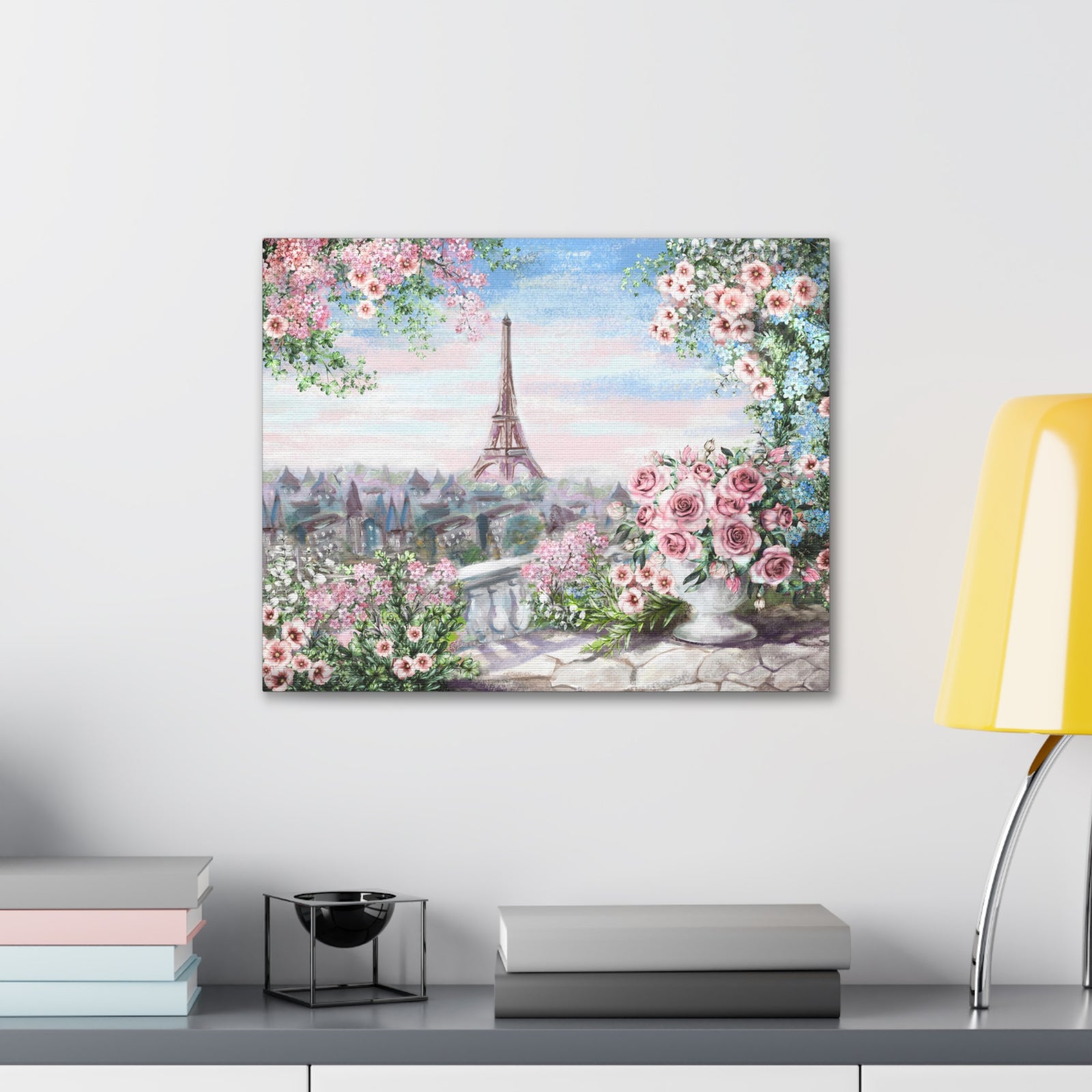 Paris Roses Pink Eiffel Tower France Canvas Artwork High-Quality Breathtaking French City for Home Decor Ready to Hang-Express Your Love Gifts