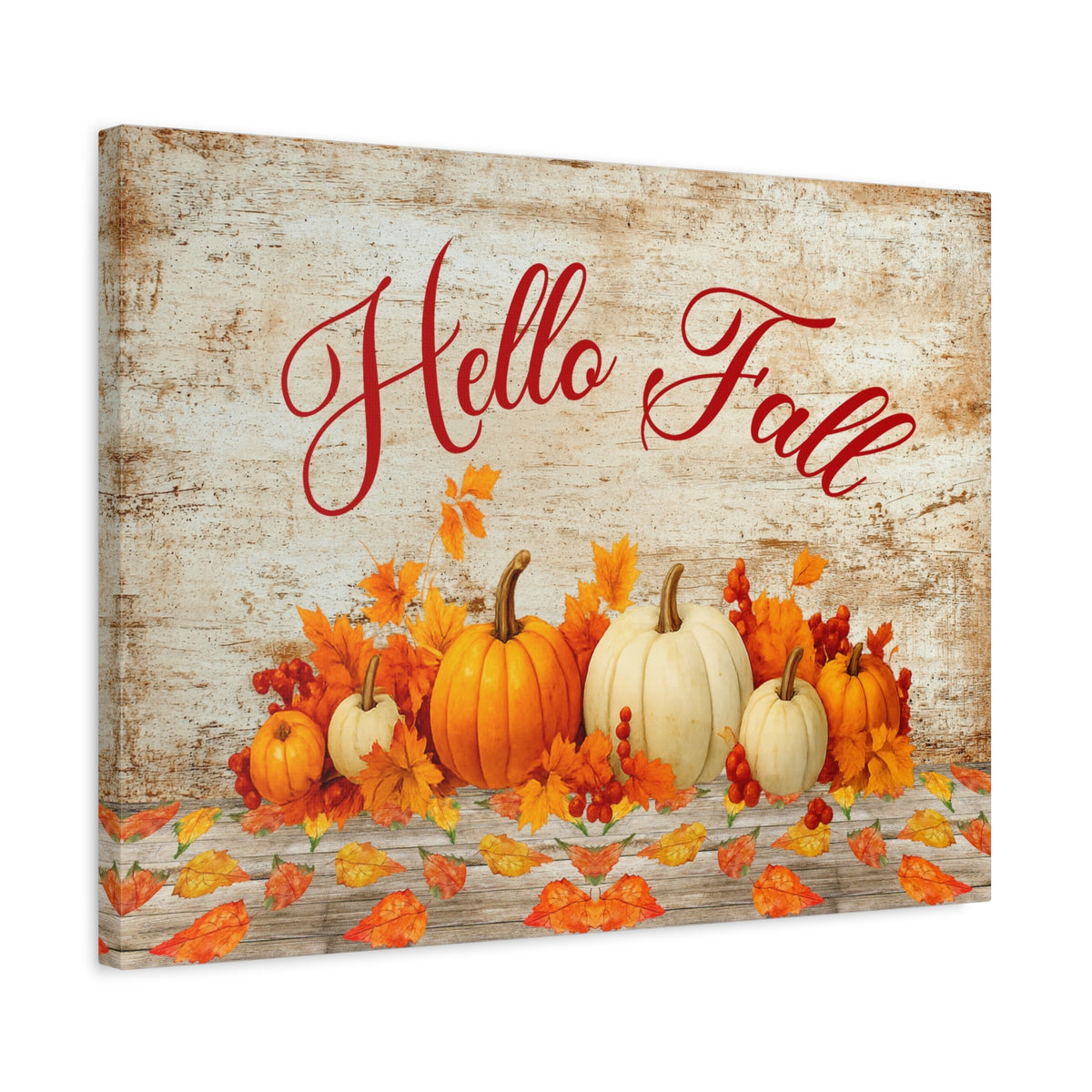 Hello Fall Pumpkin Canvas Wall Art – Rustic Autumn Farmhouse Decor-Express Your Love Gifts