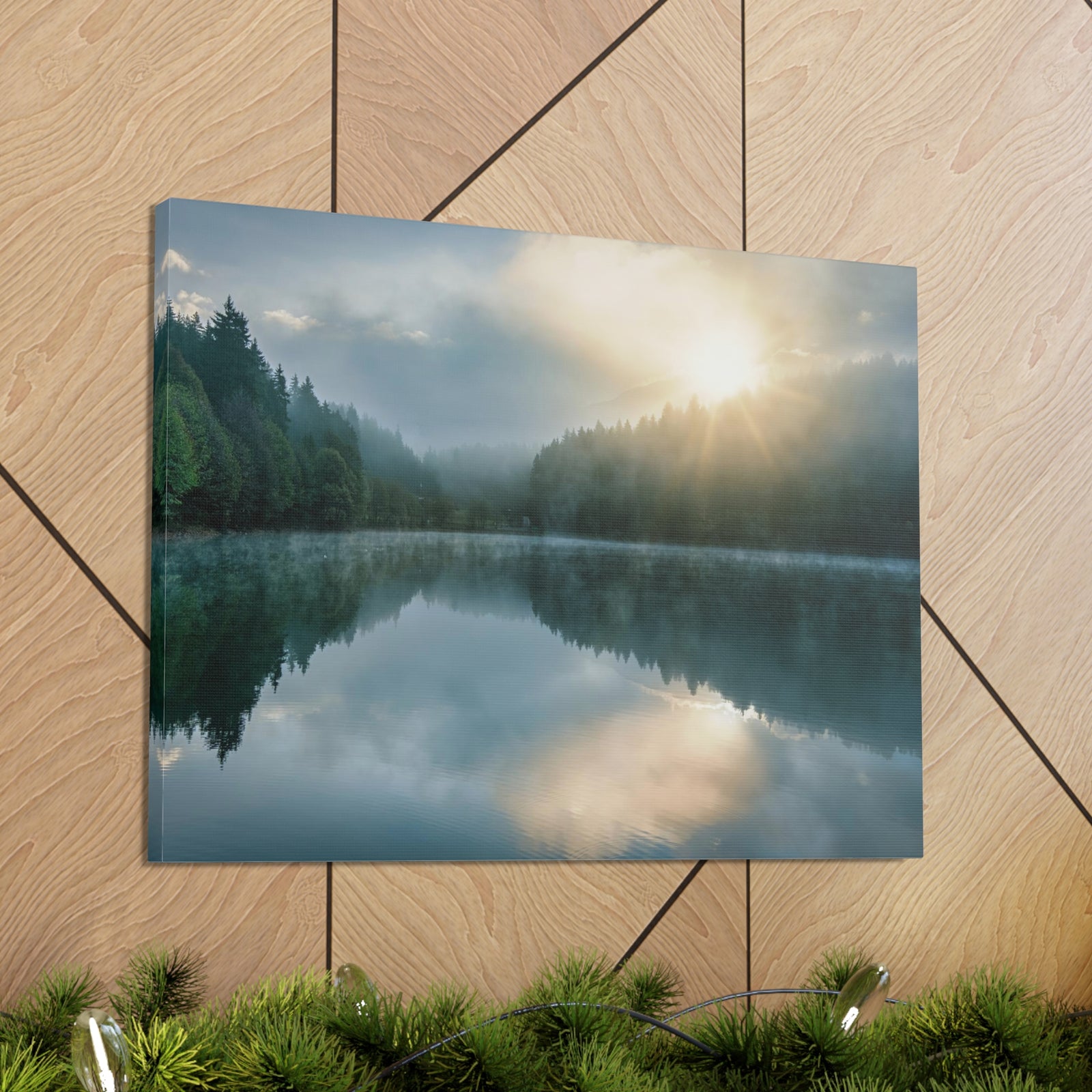 Sunset Teal Forest Lake Nature Wilderness Photography Canvas Wall Art for Home Decor Ready-to-Hang-Express Your Love Gifts