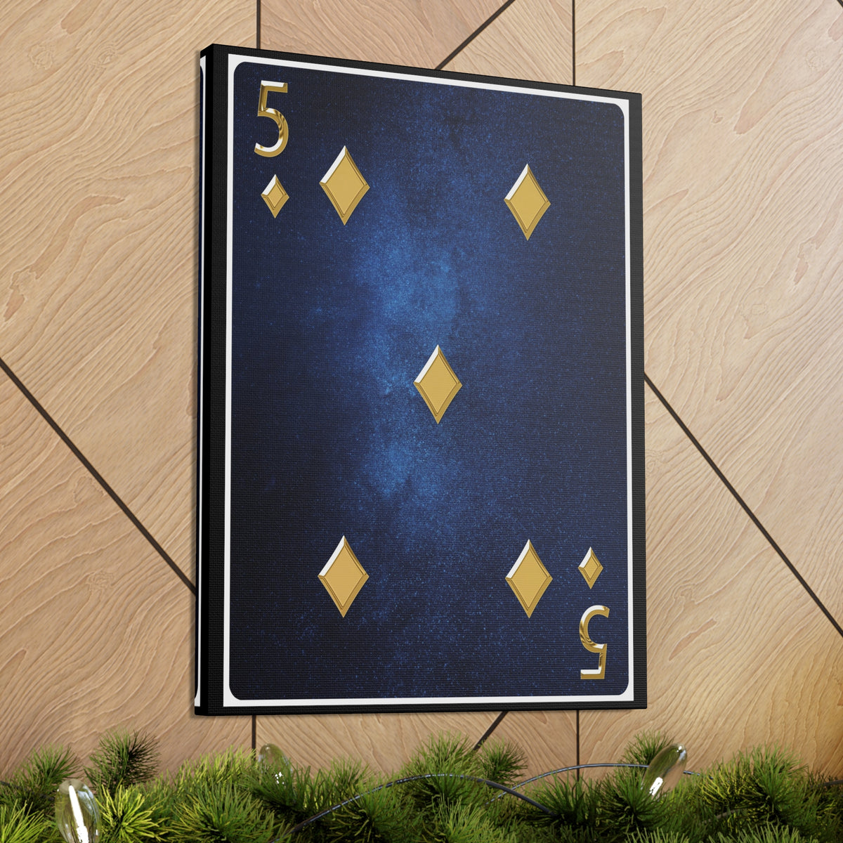Five Of Diamonds Space Background Playing Card Canvas Wall Art for Home Decor Ready-to-Hang-Express Your Love Gifts