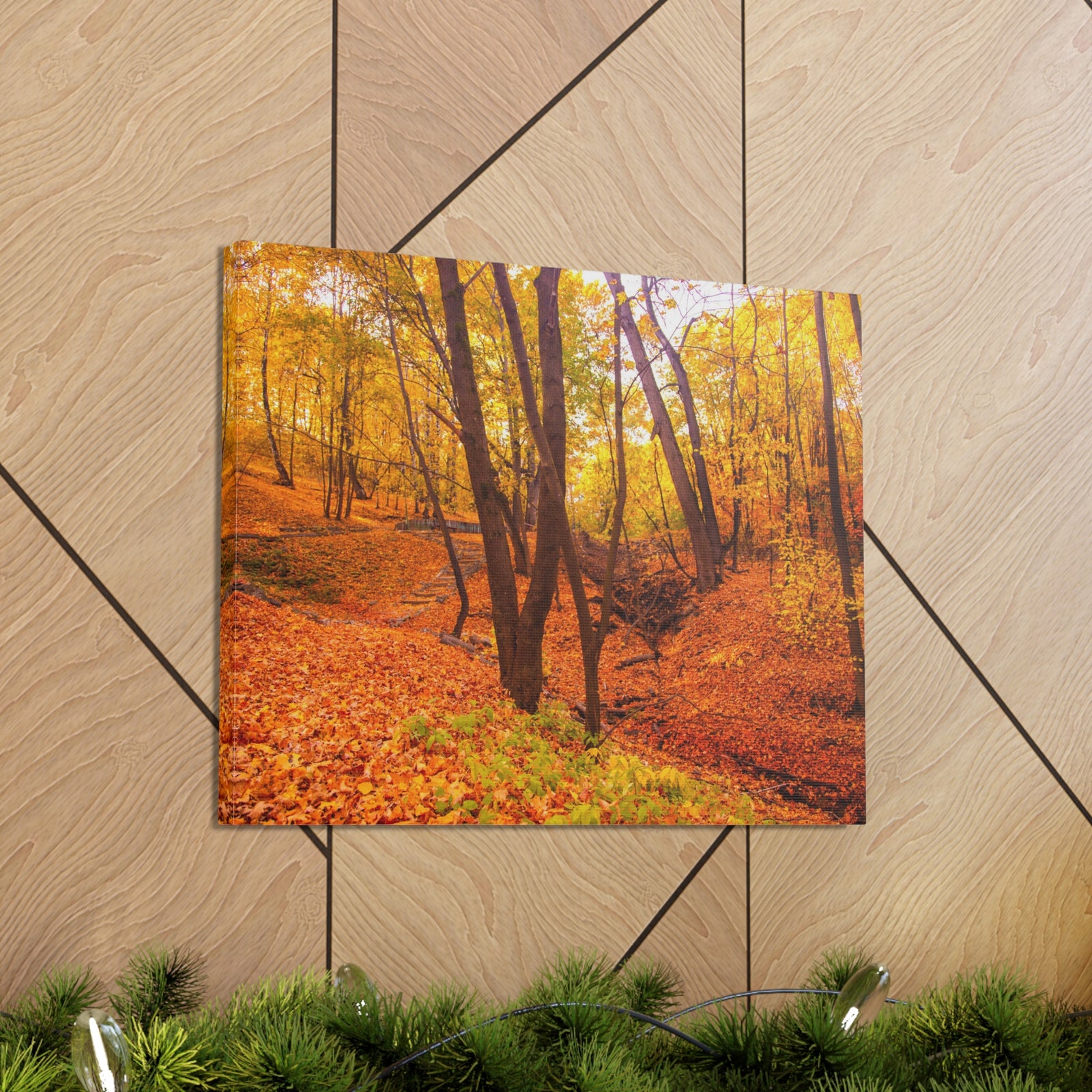 Fall Orange Tree Forest Nature Wilderness Photography Canvas Wall Art for Home Decor Ready-to-Hang-Express Your Love Gifts