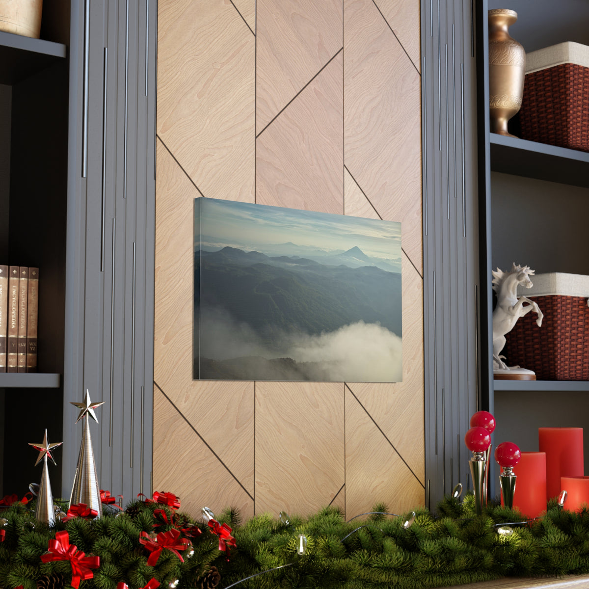 Misty Mountains Green Forest Nature Wilderness Photography Canvas Wall Art for Home Decor Ready-to-Hang-Express Your Love Gifts