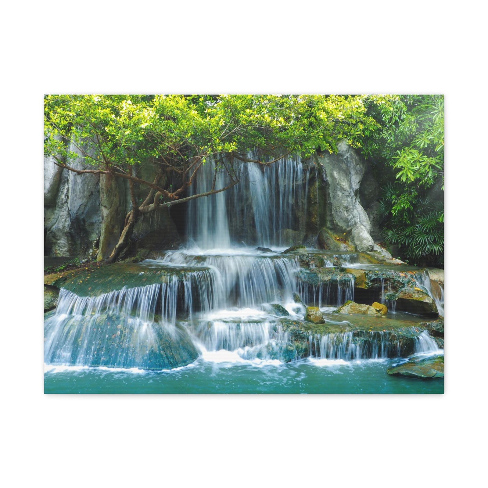Forest Jungle Cascading Waterfall Nature Wilderness Photography Canvas Wall Art for Home Decor Ready-to-Hang-Express Your Love Gifts