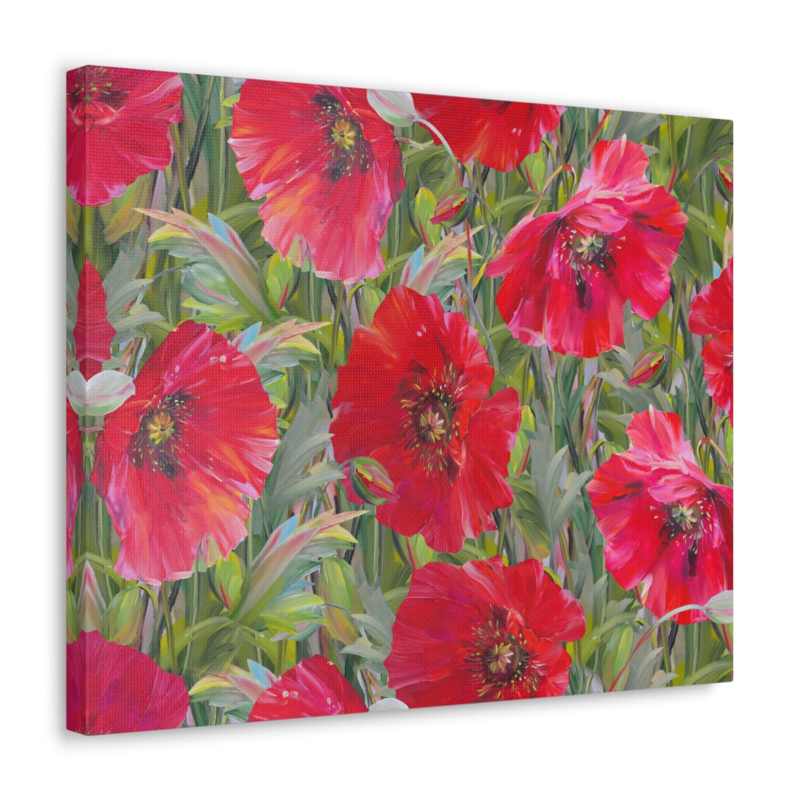 Seamless Floral Pattern Red Poppies Flower Canvas Wall Art for Home Decor Ready-to-Hang-Express Your Love Gifts
