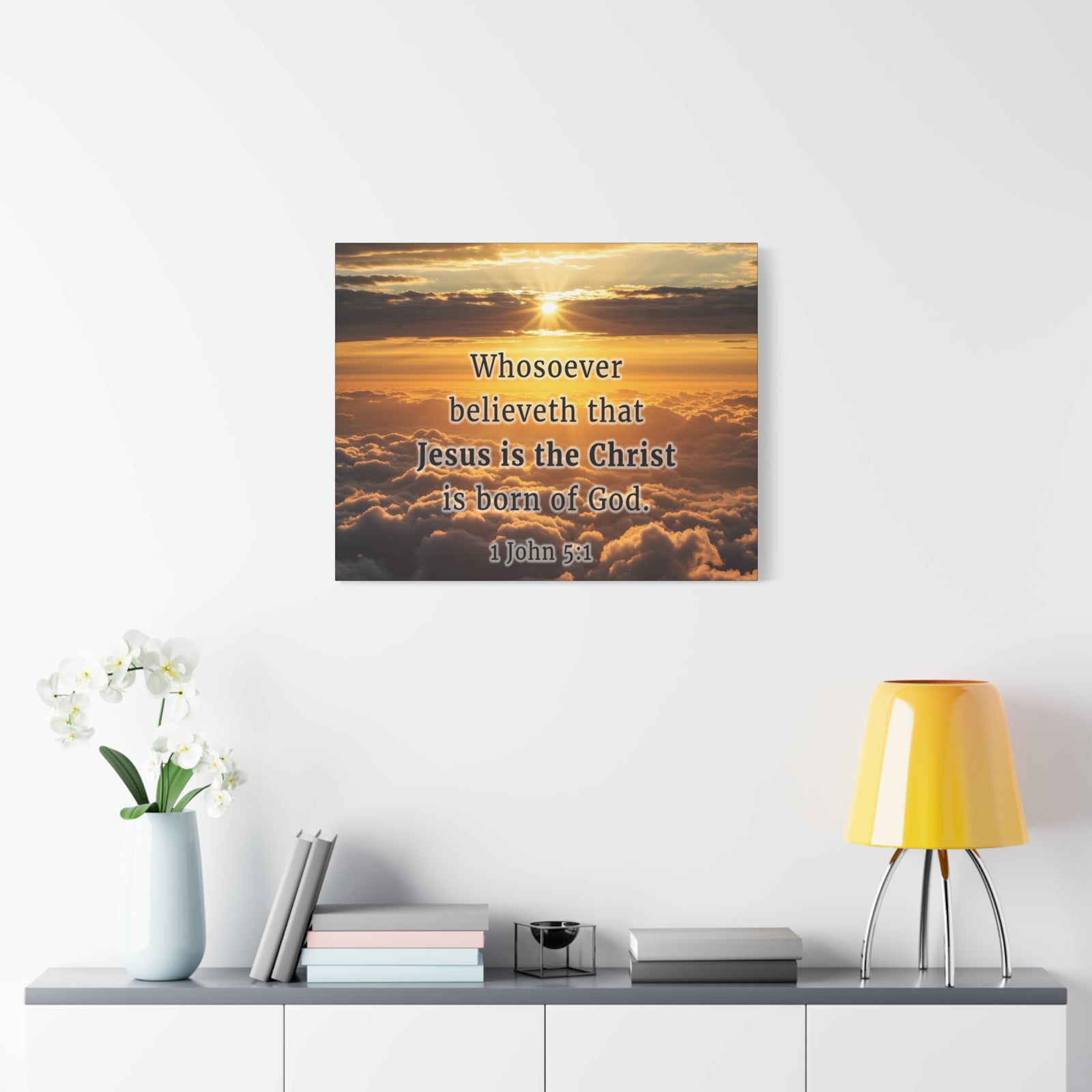 Scripture Walls 1 John 5:1 Born of God Sun Bible Verse Canvas Christian Wall Art Ready to Hang Unframed-Express Your Love Gifts