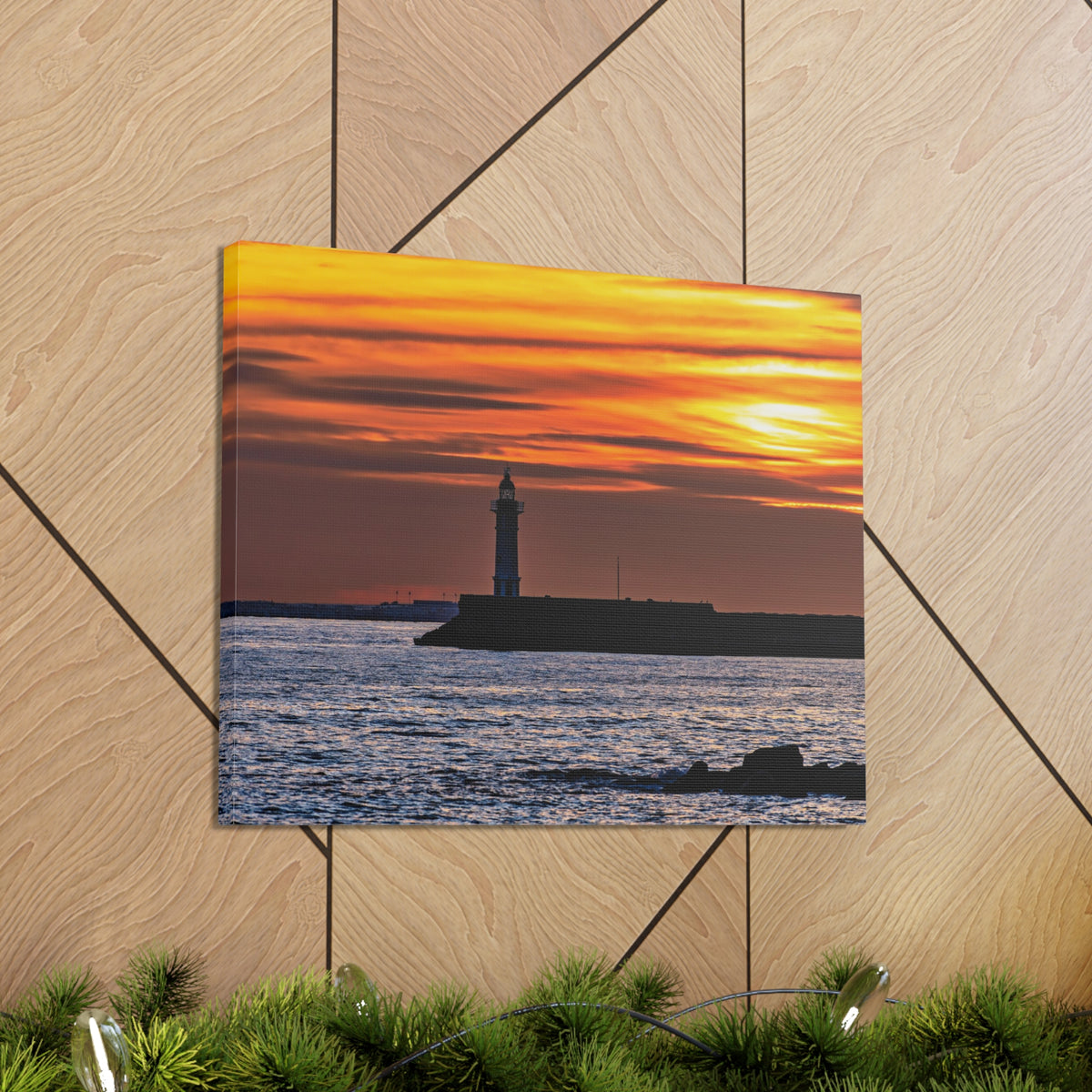 Sunset with Lighthouse Forest Floral Nature Photography Canvas Wall Art for Home Decor Ready-to-Hang-Express Your Love Gifts