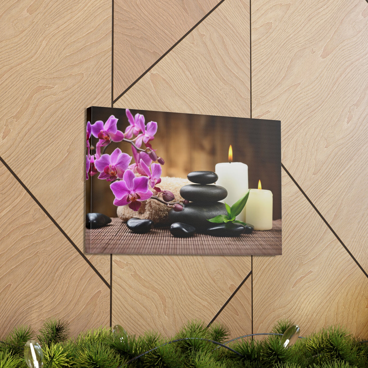 Stones and Bamboo Forest Floral Nature Photography Canvas Wall Art for Home Decor Ready-to-Hang-Express Your Love Gifts