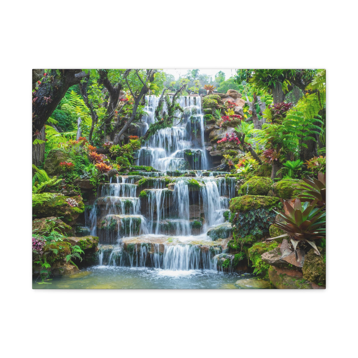 Waterfall w Maple Trees Kyoto Garden Canvas Wall Art for Home Decor Ready-to-Hang-Express Your Love Gifts