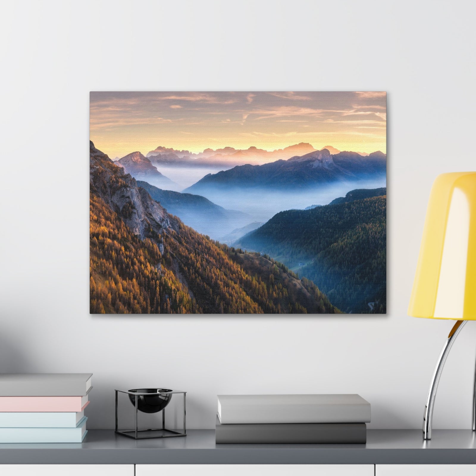Golden Mountains Misty Nature Wilderness Photography Canvas Wall Art for Home Decor Ready-to-Hang-Express Your Love Gifts