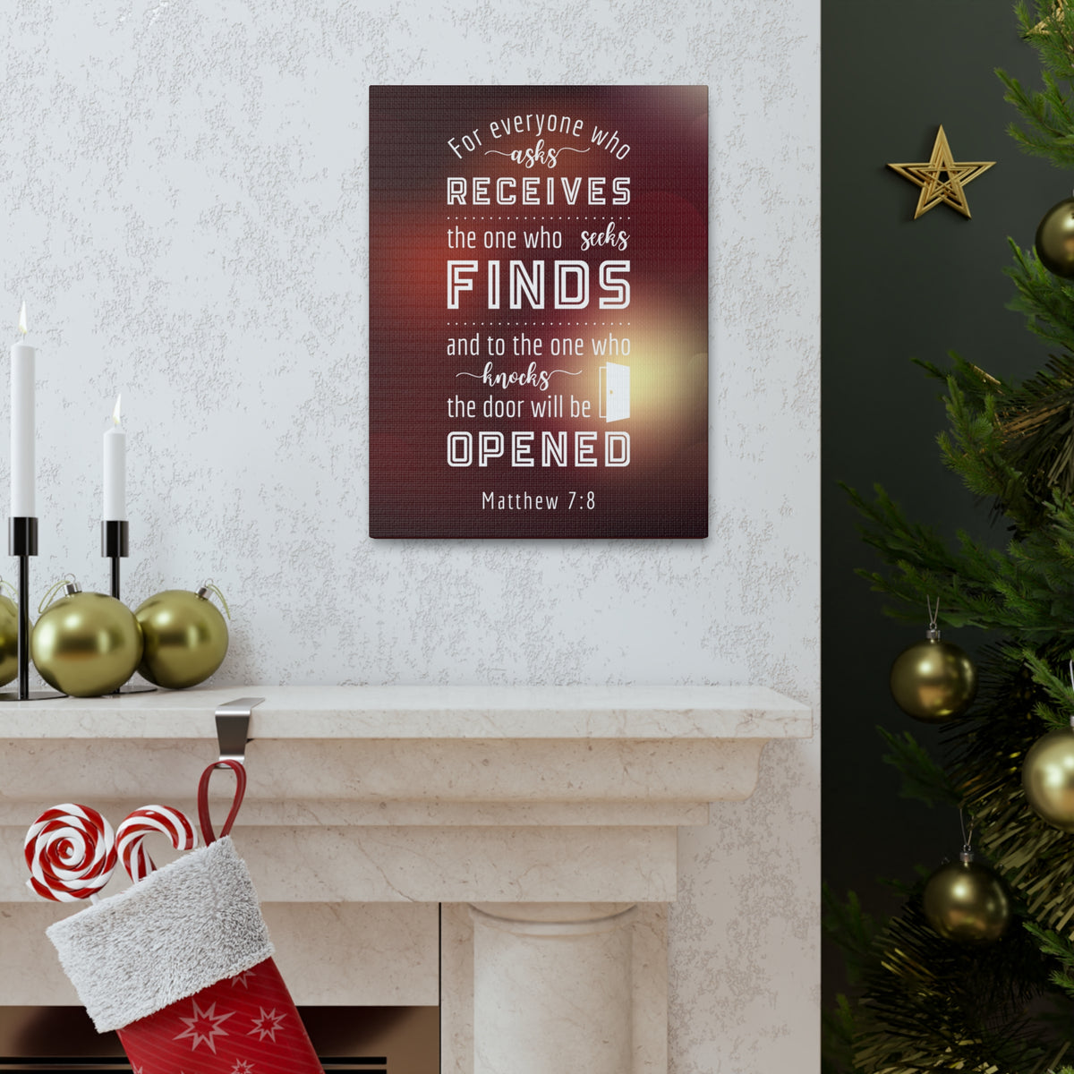Scripture Canvas The Door Will Be Opened Matthew 7:8 Wall Art Bible Verse Print Ready to Hang-Express Your Love Gifts