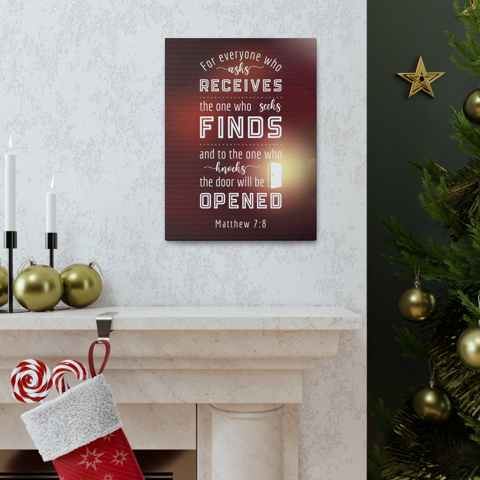 Scripture Canvas The Door Will Be Opened Matthew 7:8 Wall Art Bible Verse Print Ready to Hang-Express Your Love Gifts